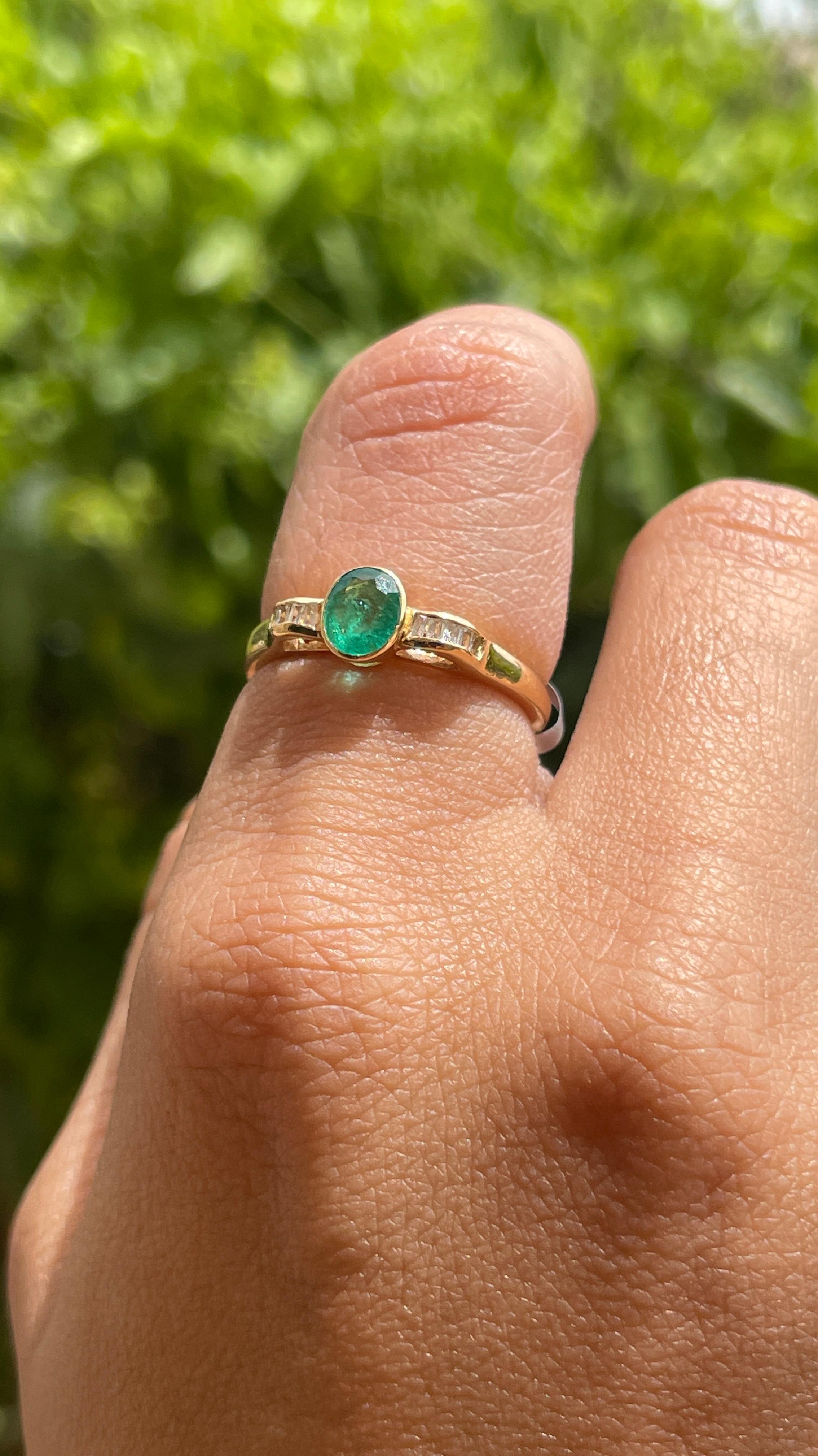 For Sale:  Dainty Emerald Diamond Ring Gift for Women in 18k Solid Yellow Gold 10