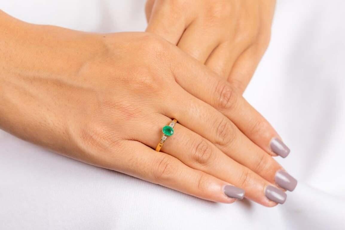 For Sale:  Dainty Emerald Diamond Ring Gift for Women in 18k Solid Yellow Gold 12