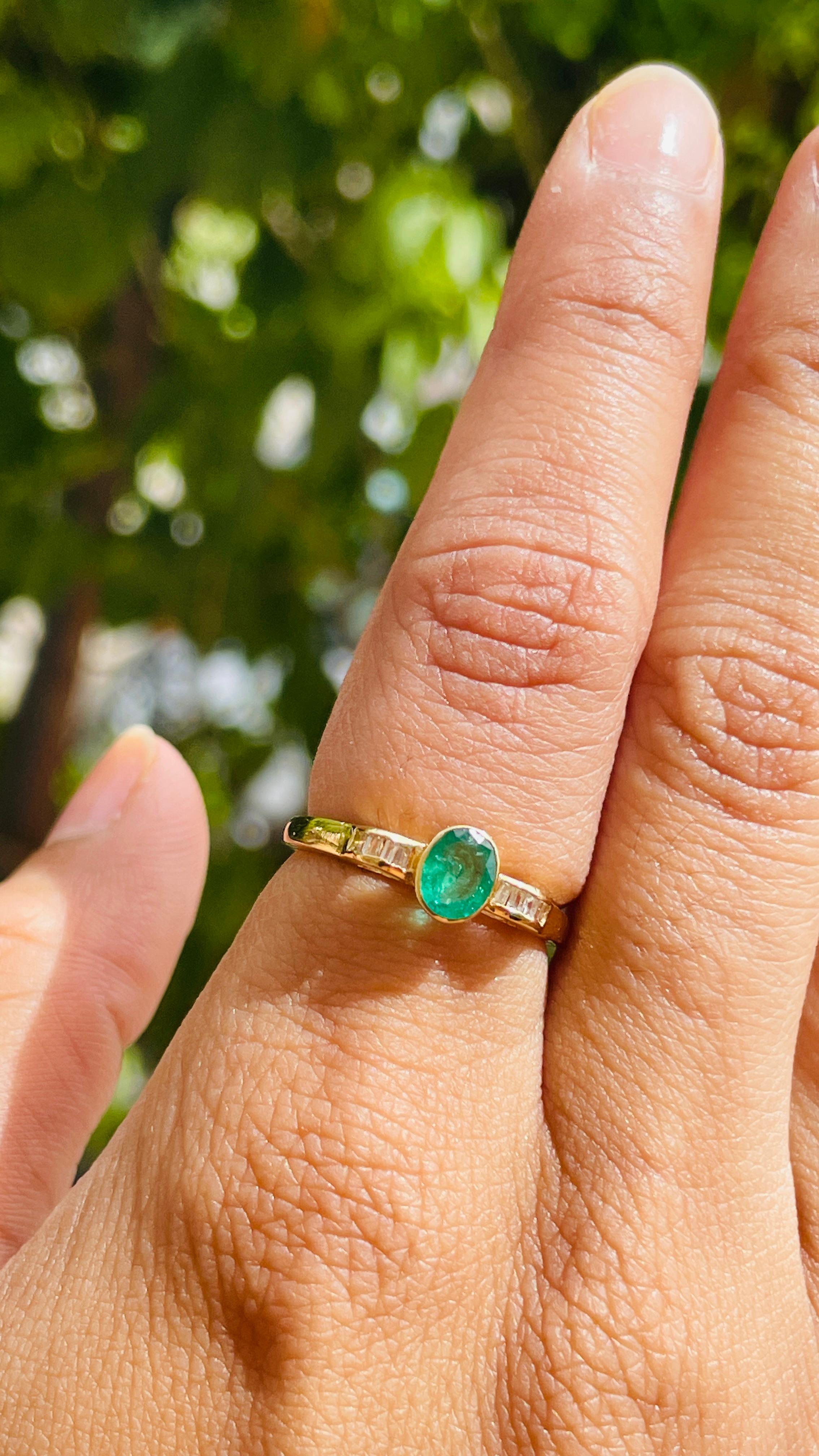 For Sale:  Dainty Emerald Diamond Ring Gift for Women in 18k Solid Yellow Gold 13
