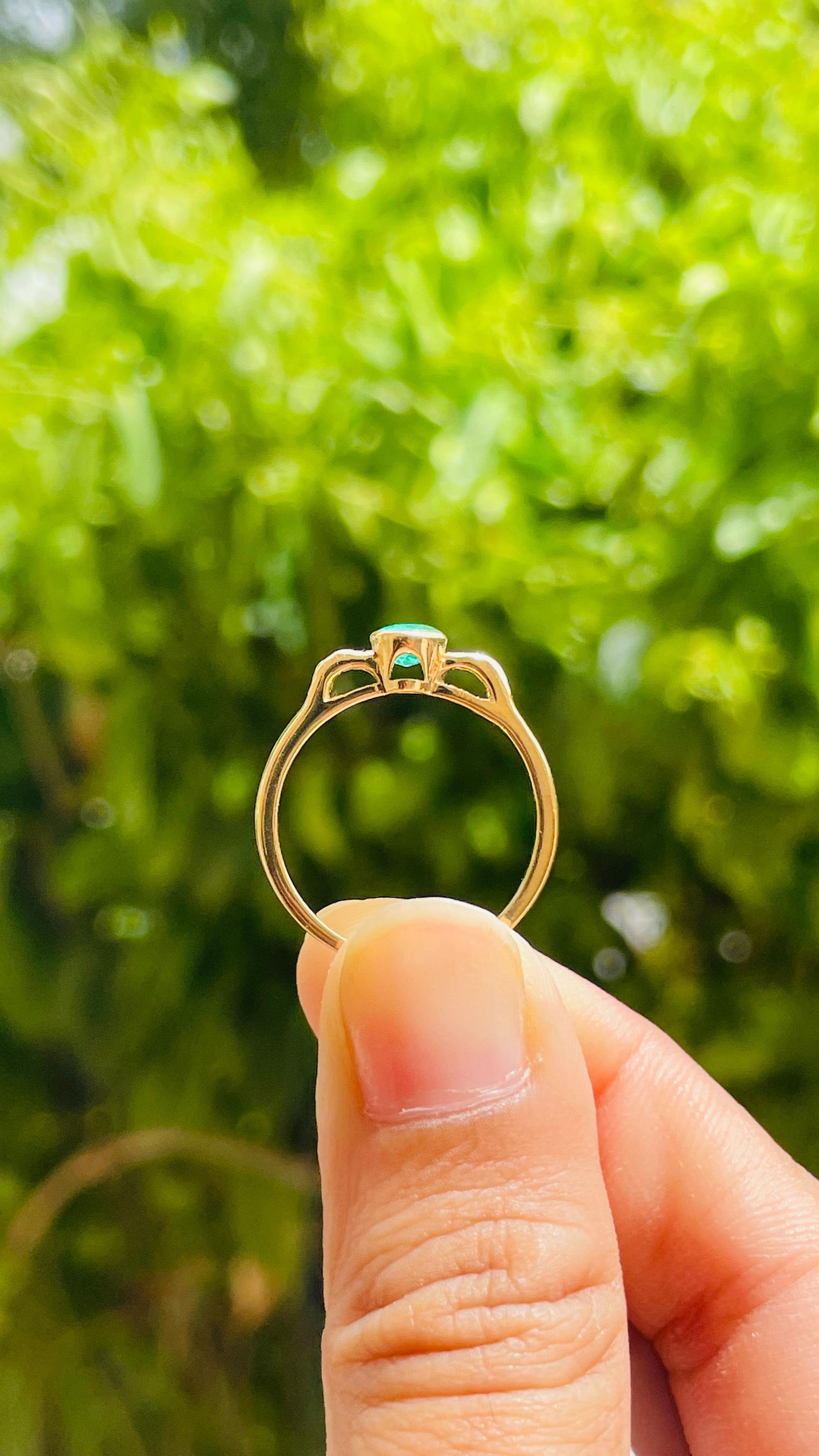 For Sale:  Dainty Emerald Diamond Ring Gift for Women in 18k Solid Yellow Gold 15
