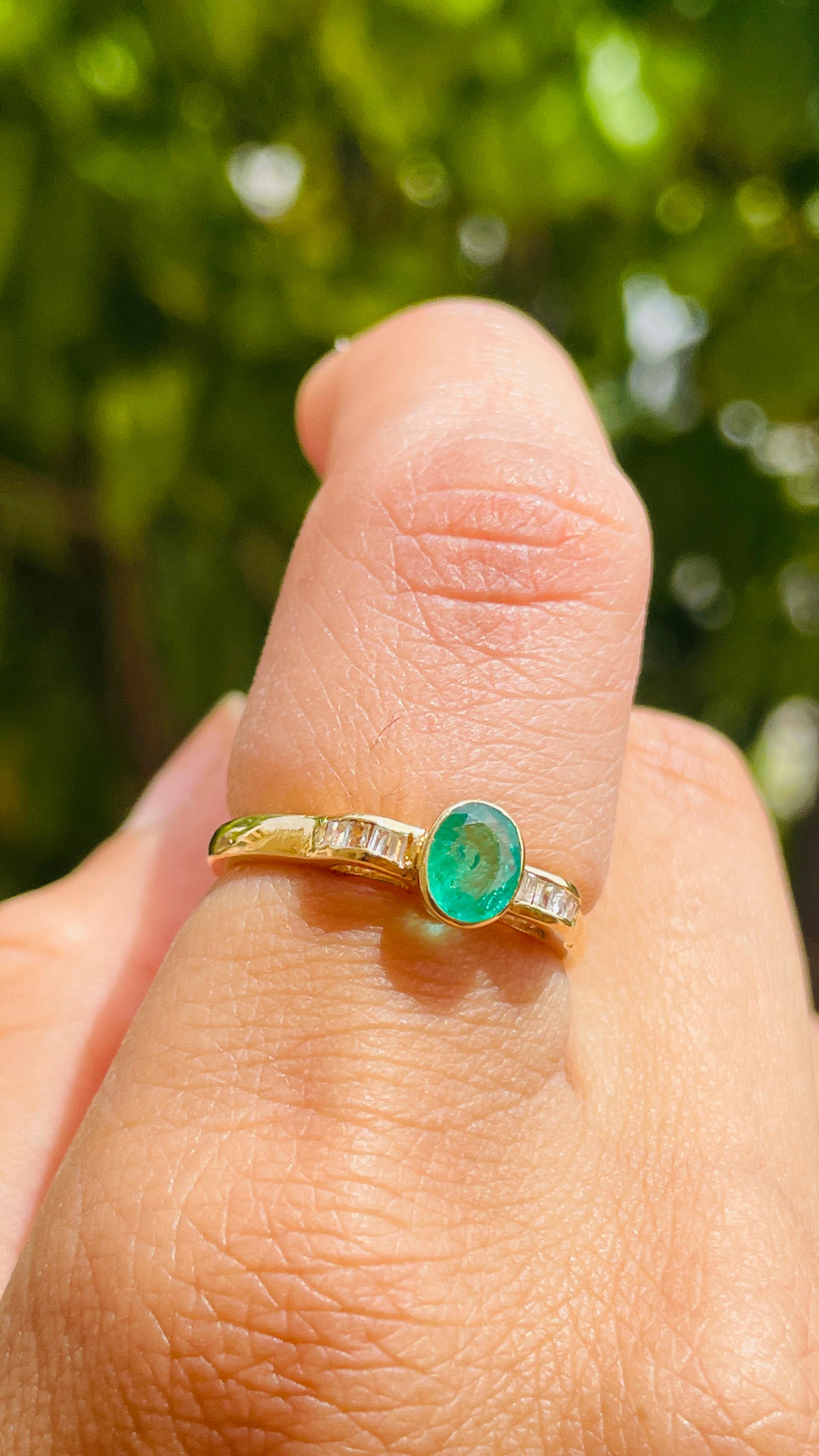 For Sale:  Dainty Emerald Diamond Ring Gift for Women in 18k Solid Yellow Gold 16