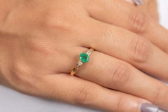 Bague Emeraude Diamant Cadeau pour femme en or jaune massif 18k