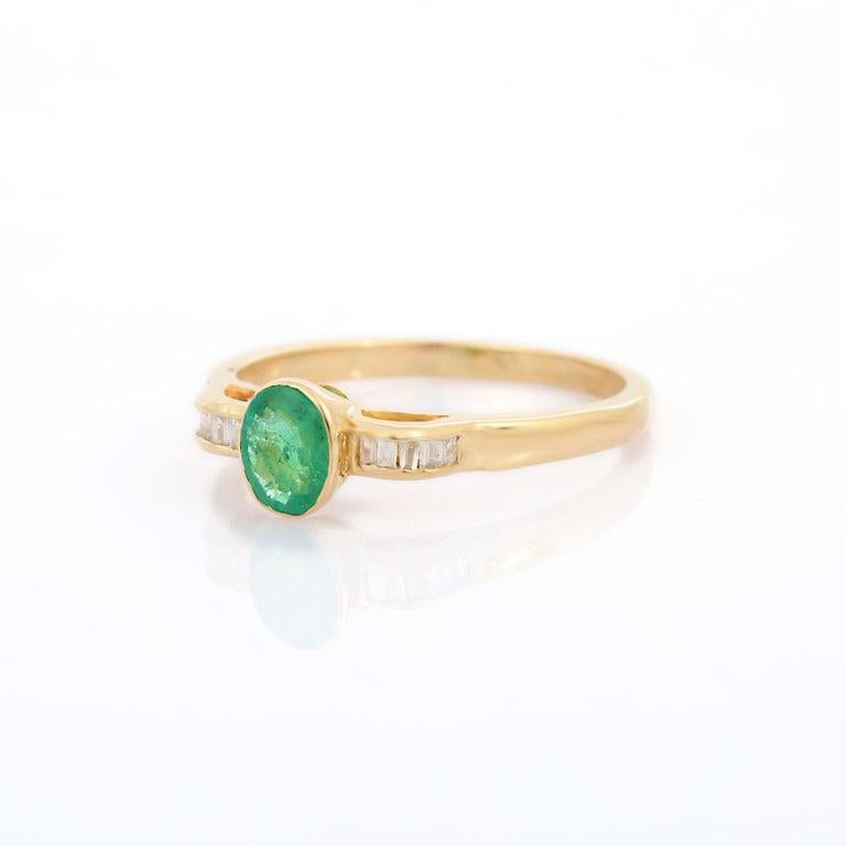 For Sale:  Dainty Emerald Diamond Ring Gift for Women in 18k Solid Yellow Gold 5