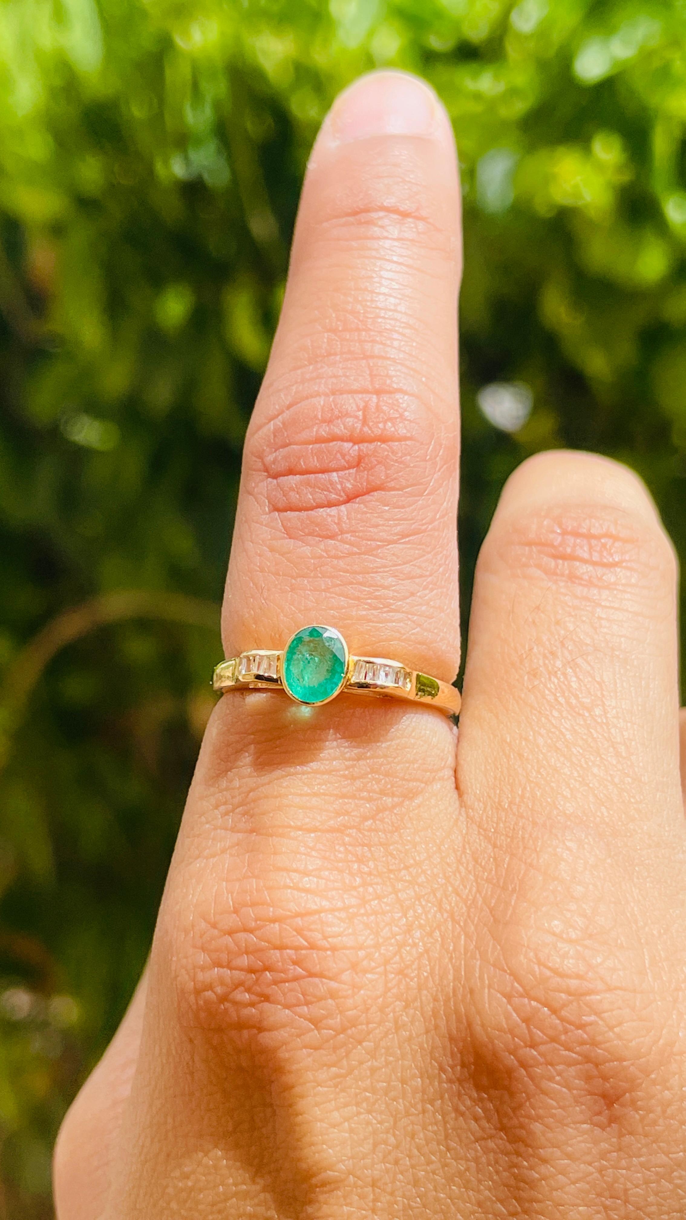 For Sale:  Dainty Emerald Diamond Ring Gift for Women in 18k Solid Yellow Gold 6