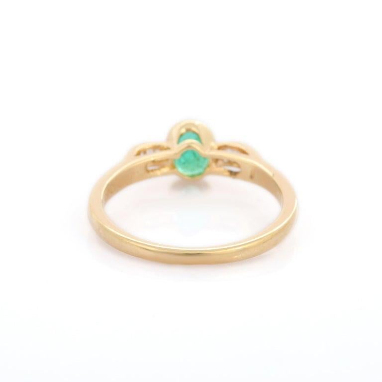 For Sale:  Dainty Emerald Diamond Ring Gift for Women in 18k Solid Yellow Gold 8