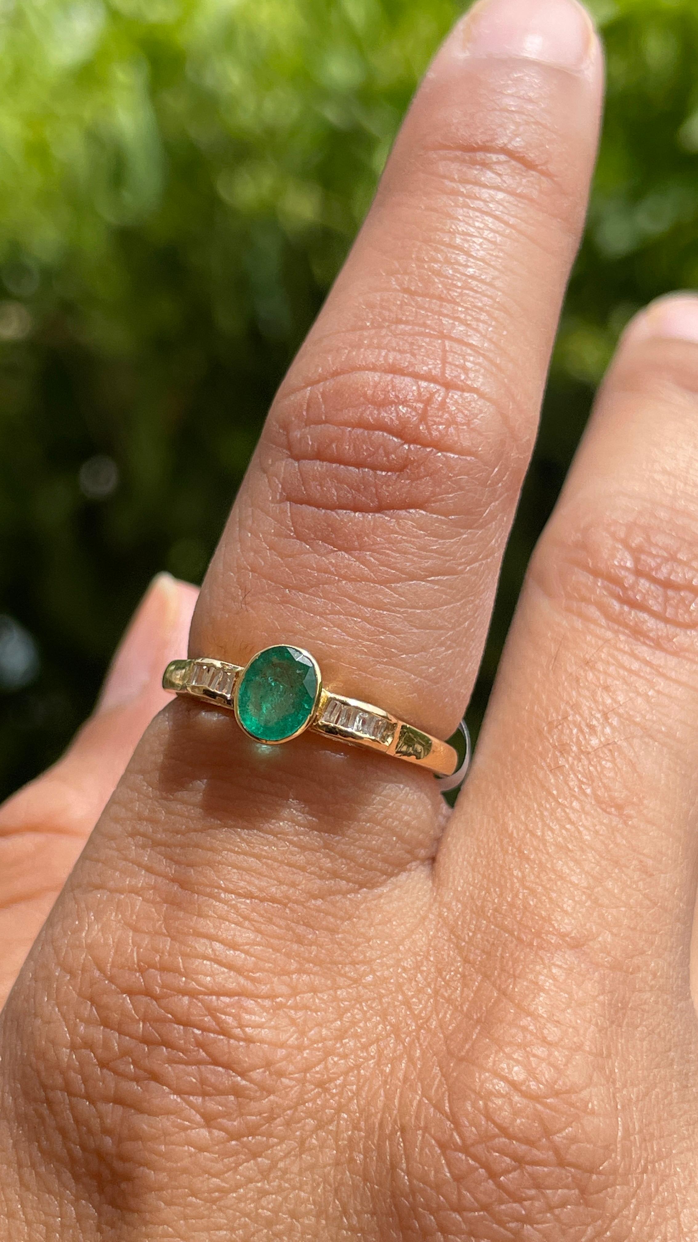 For Sale:  Dainty Emerald Diamond Ring Gift for Women in 18k Solid Yellow Gold 9