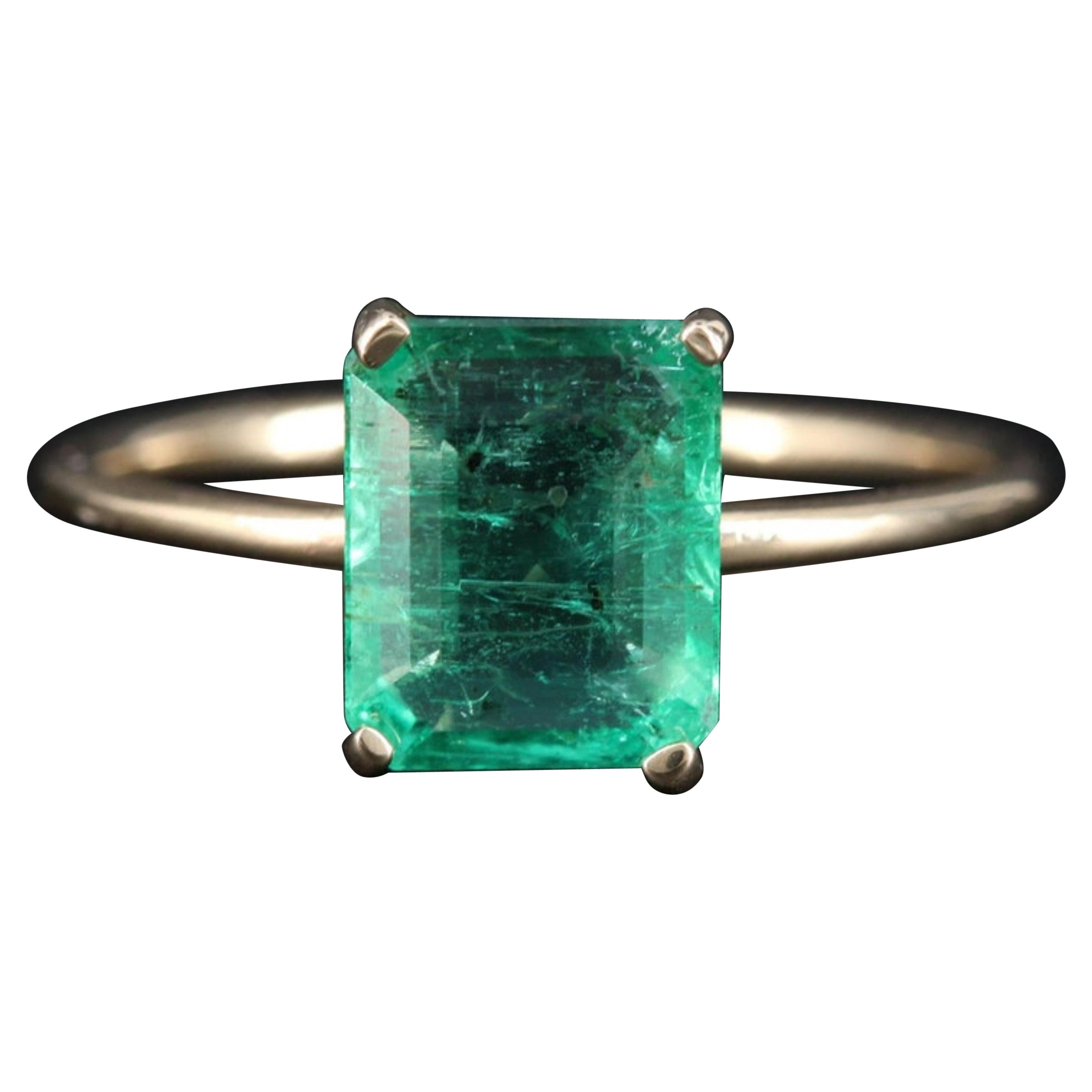 For Sale:  Minimalist Emerald Engagement Ring, 18K Gold Emerald Wedding Ring