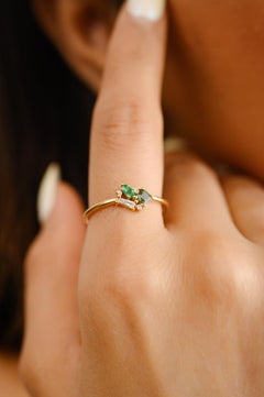 Minimalist Multi Color Gemstone Cluster Ring in 18k Solid Yellow Gold