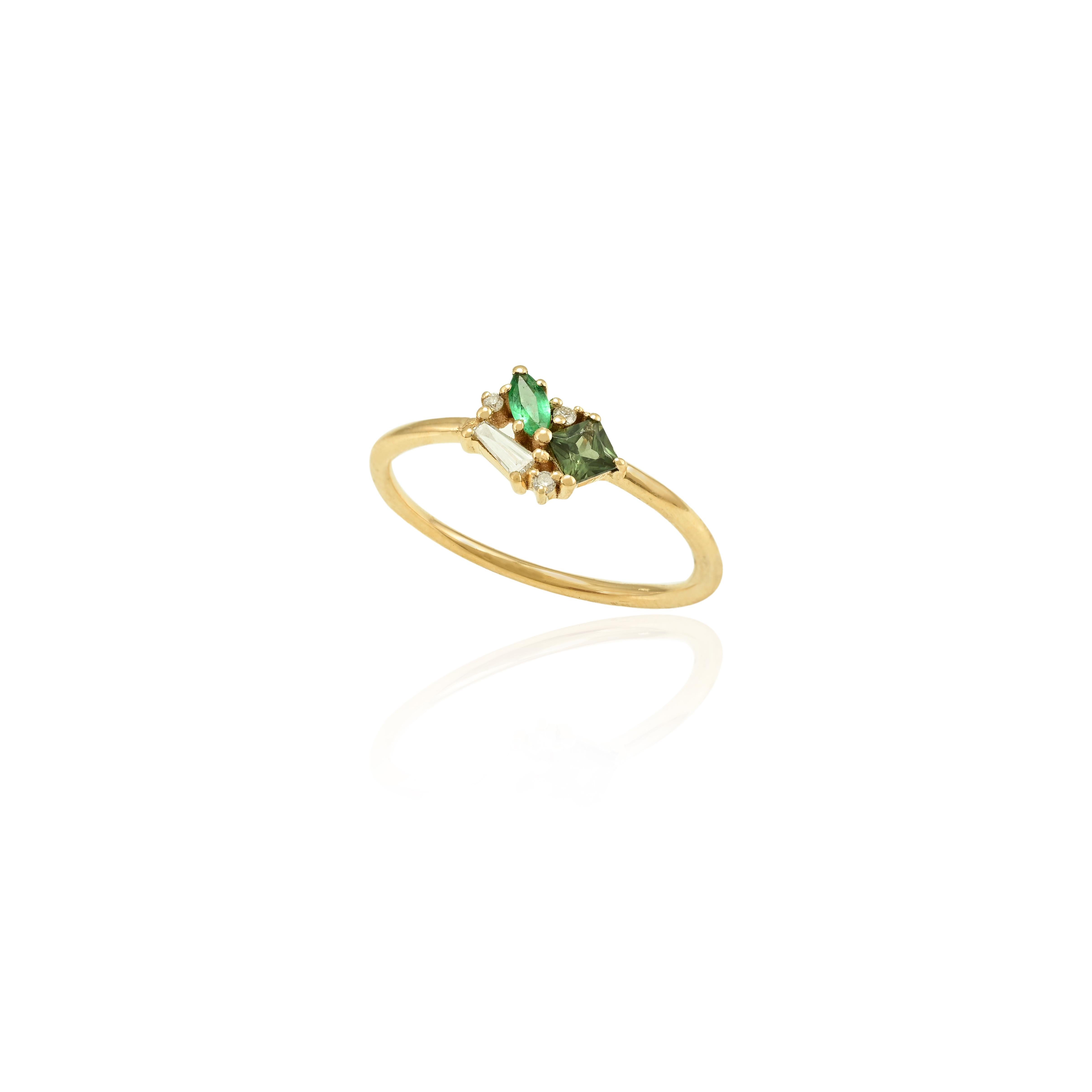 For Sale:  Minimalist Multi Color Gemstone Cluster Ring in 18k Solid Yellow Gold 3