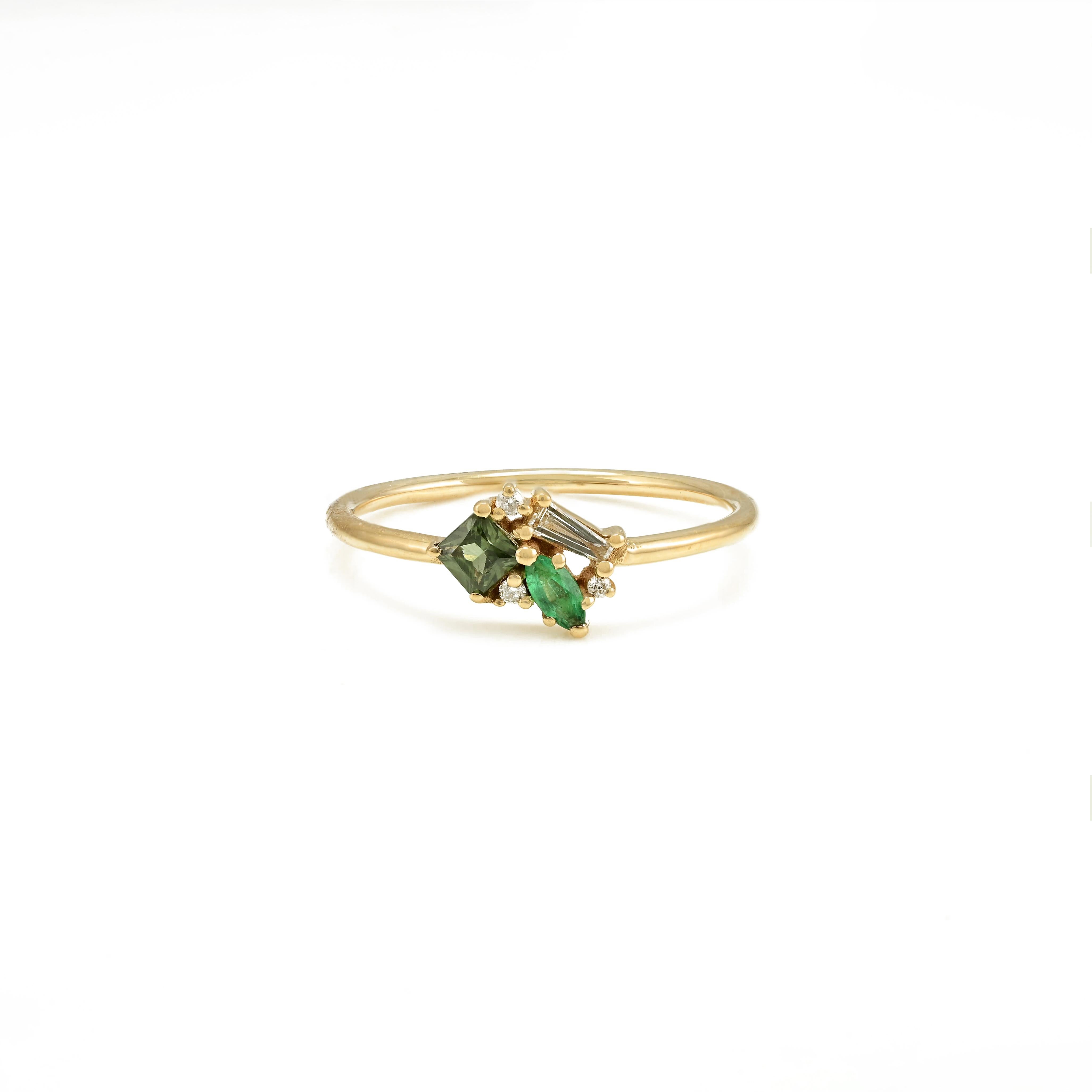 For Sale:  Minimalist Multi Color Gemstone Cluster Ring in 18k Solid Yellow Gold 5