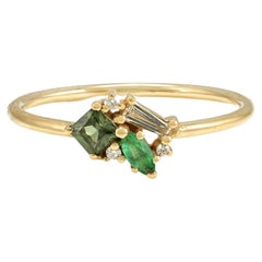 Minimalist Multi Color Gemstone Cluster Ring in 18k Solid Yellow Gold