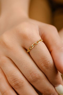 Dainty 1.4 MM Natural Emerald Stackable Band Ring 18k Solid Yellow Gold