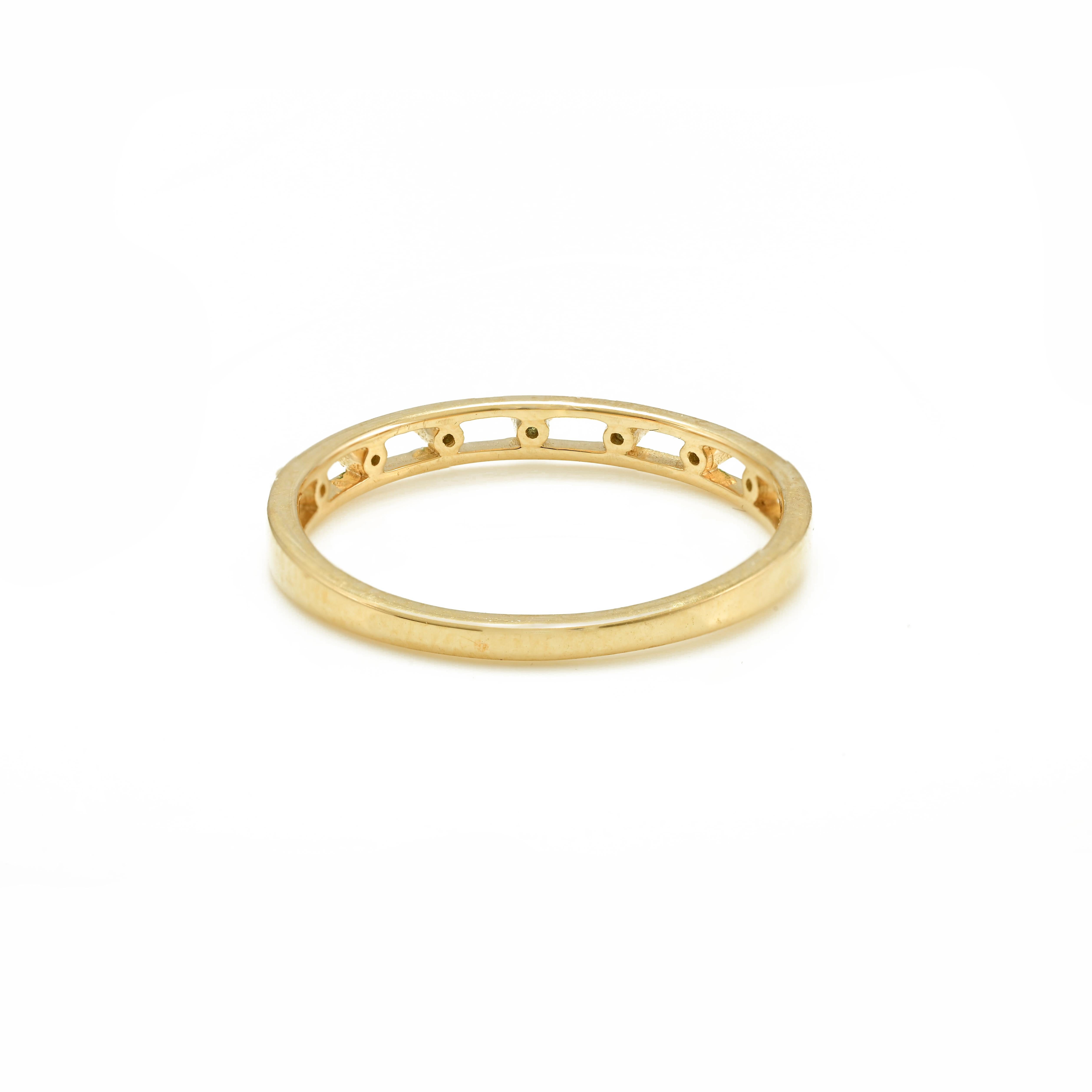 For Sale:  Dainty 1.4 MM Natural Emerald Stackable Band Ring 18k Solid Yellow Gold 3