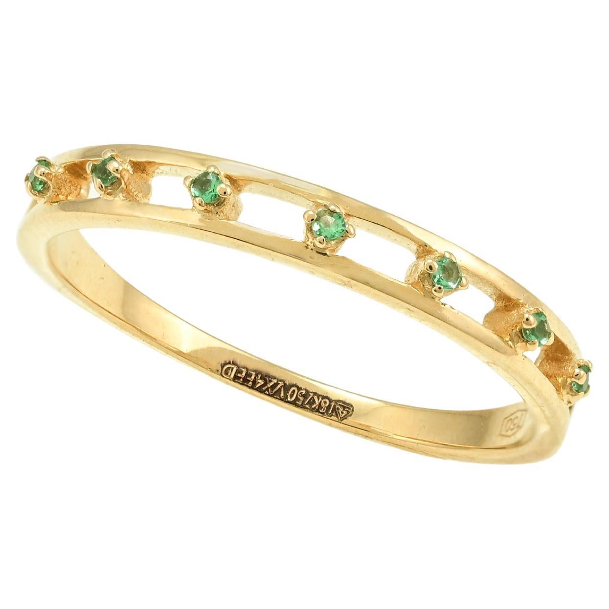 Dainty 1.4 MM Natural Emerald Stackable Band Ring 18k Solid Yellow Gold