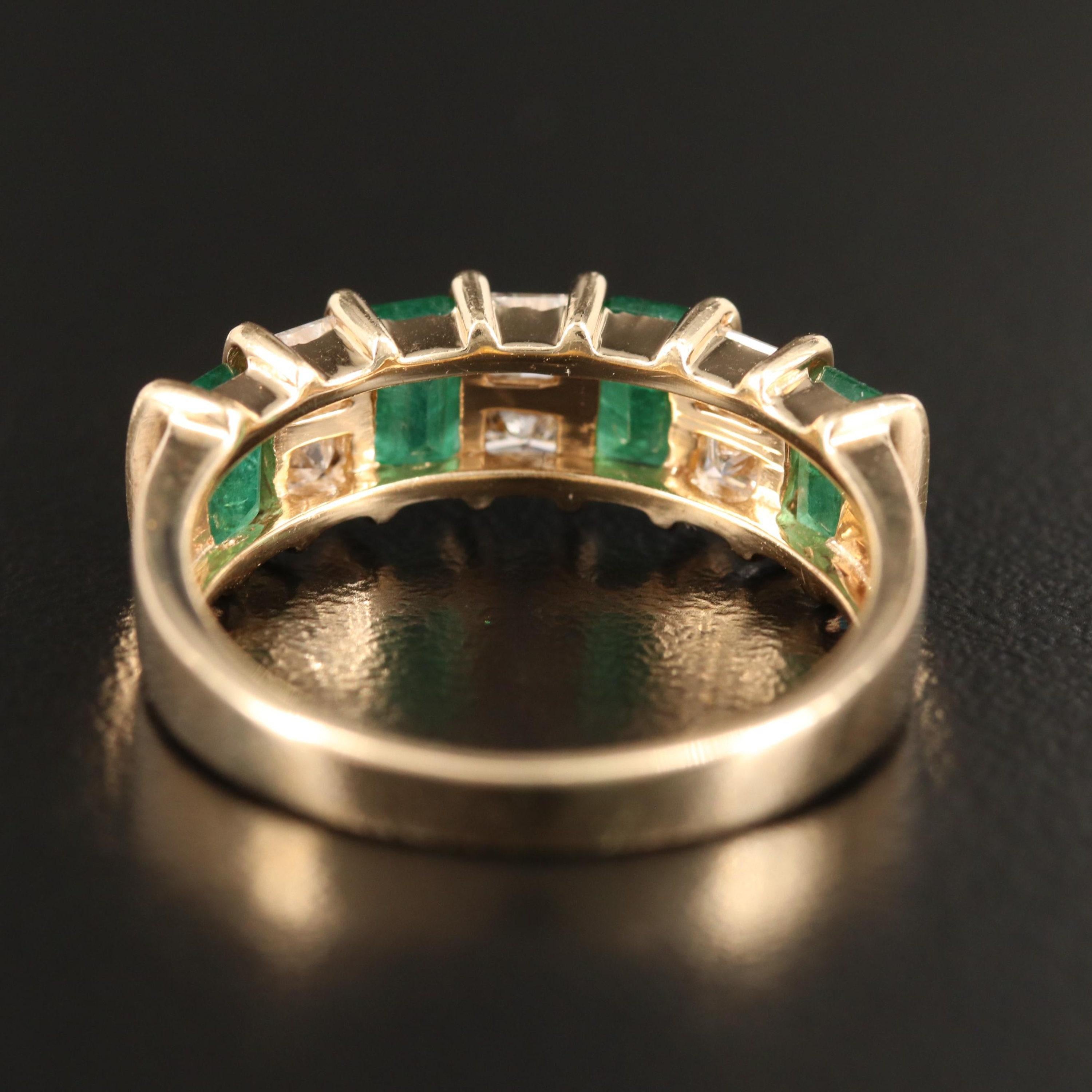 For Sale:  Minimalist Emerald Wedding Band Half Eternity Emerald Diamond Engagement Band 4