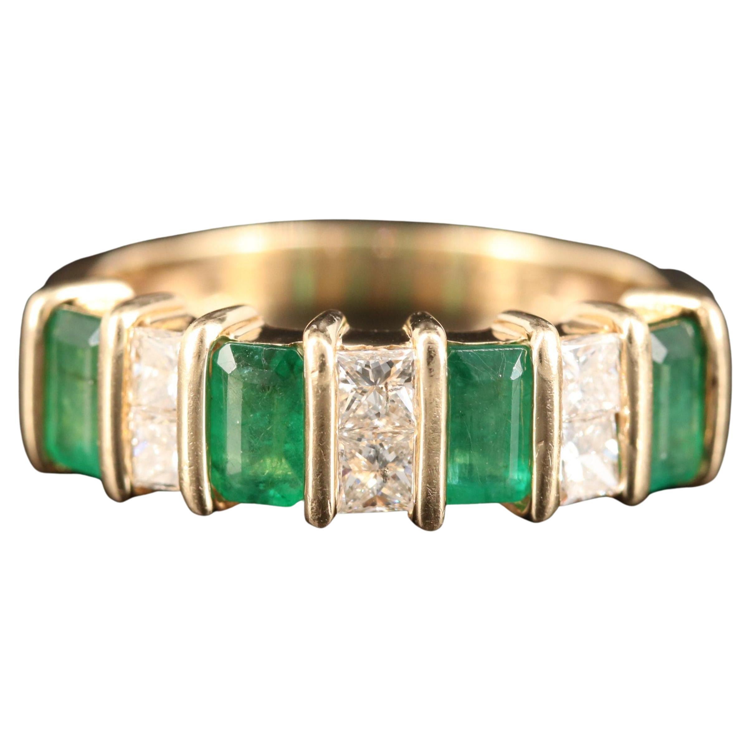 For Sale:  Minimalist Emerald Wedding Band Half Eternity Emerald Diamond Engagement Band