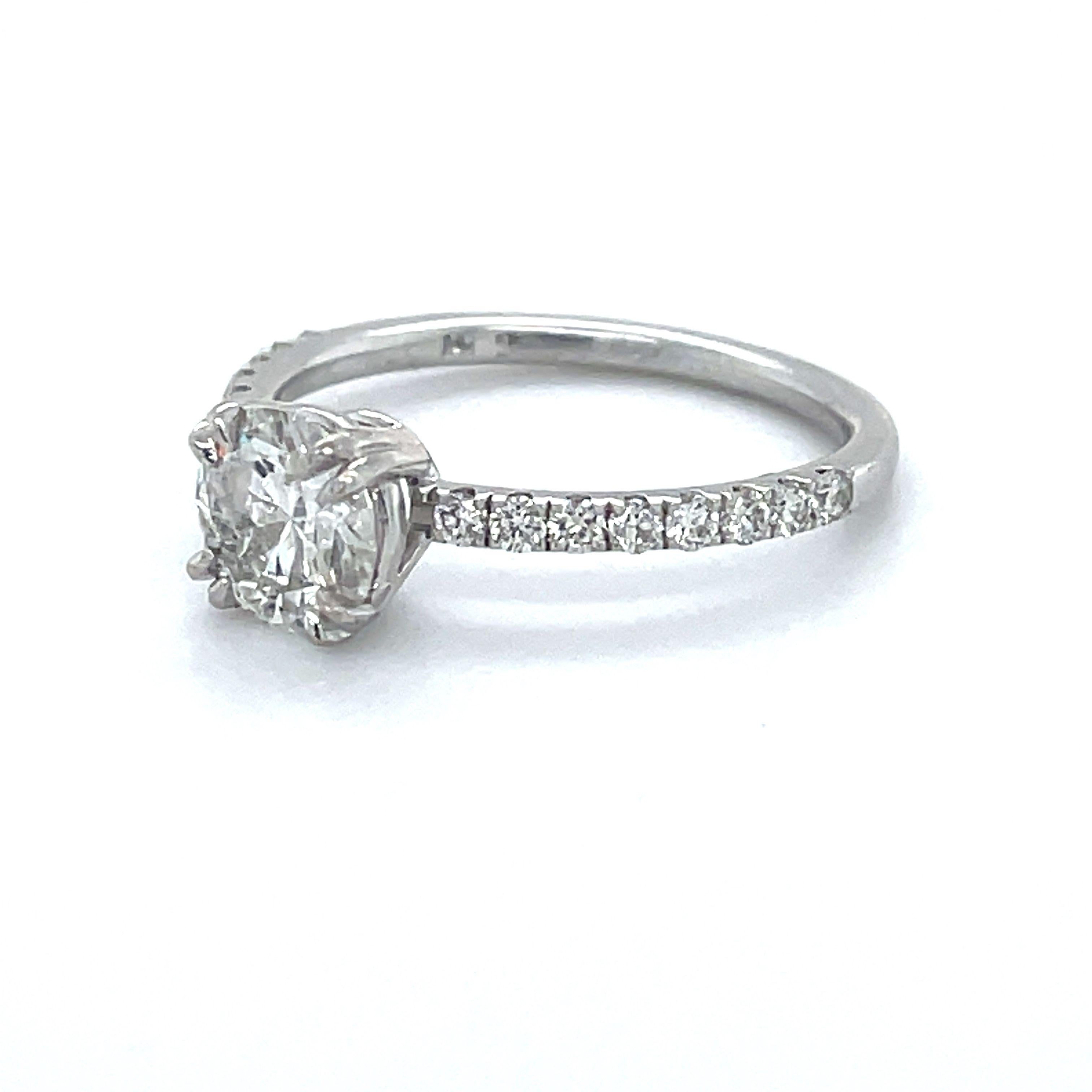 minimalist engagement ring, 1.48ct diamond engagement ring, 14K white gold, pave For Sale 2