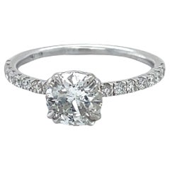 minimalist engagement ring, 1.48ct diamond engagement ring, 14K white gold, pave