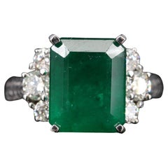 Art Deco 5 CT Certified Natural Emerald and Diamond Engagement Ring in 18K Gold