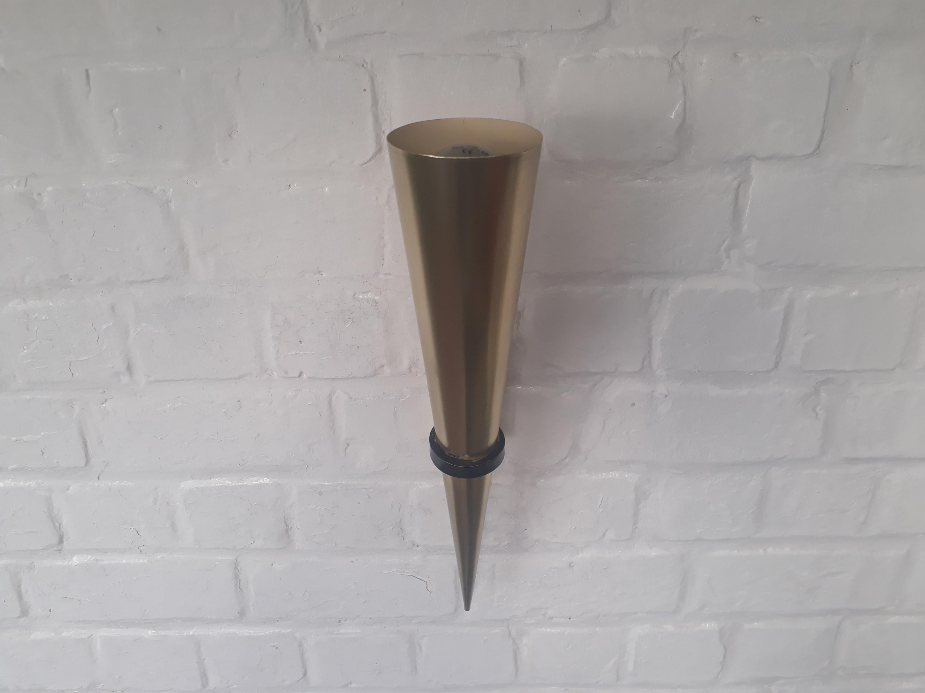 Mid-Century Modern Minimalist European Full Brass Cone Shaped Wall Sconce For Sale