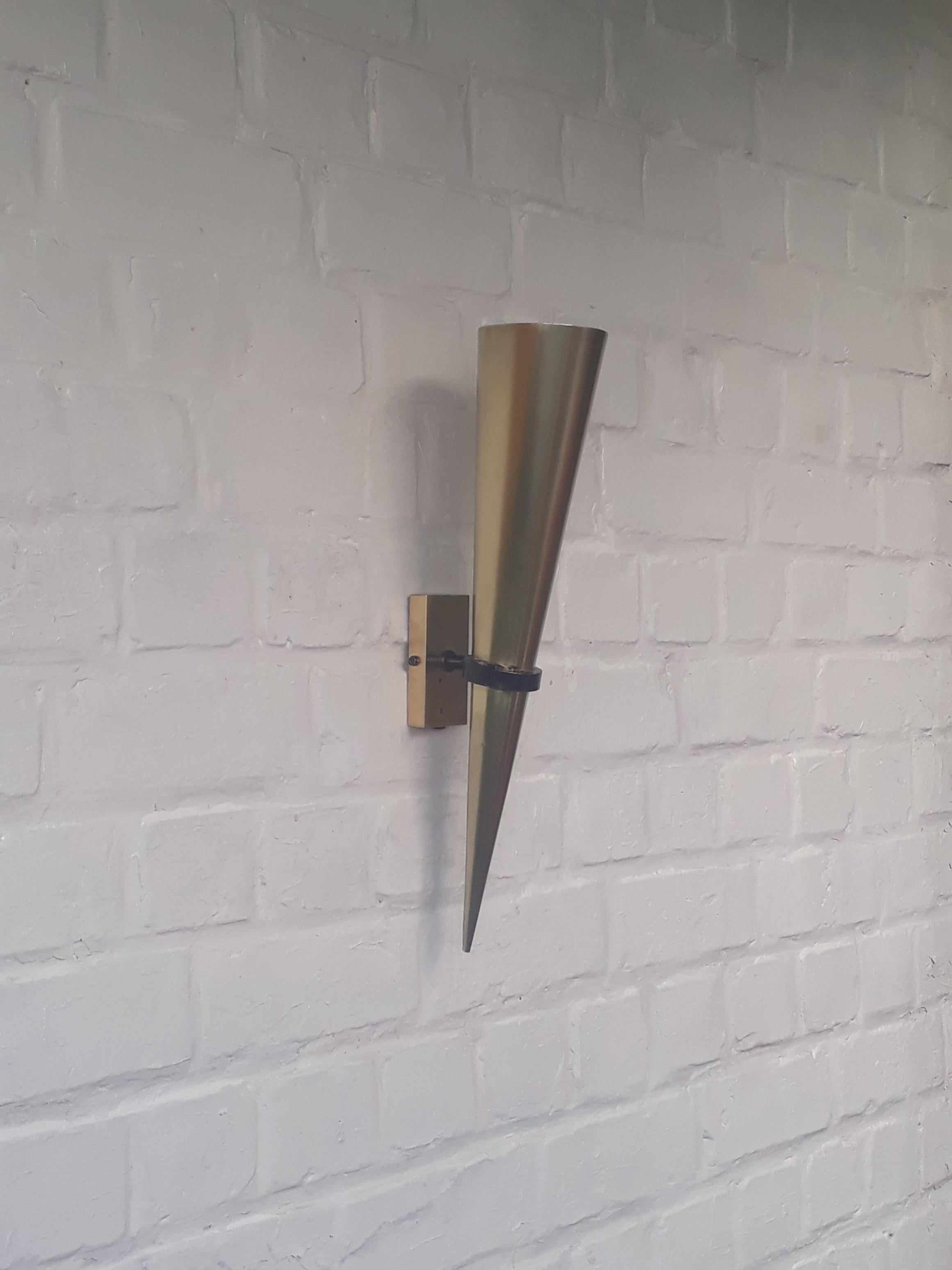 20th Century Minimalist European Full Brass Cone Shaped Wall Sconce For Sale