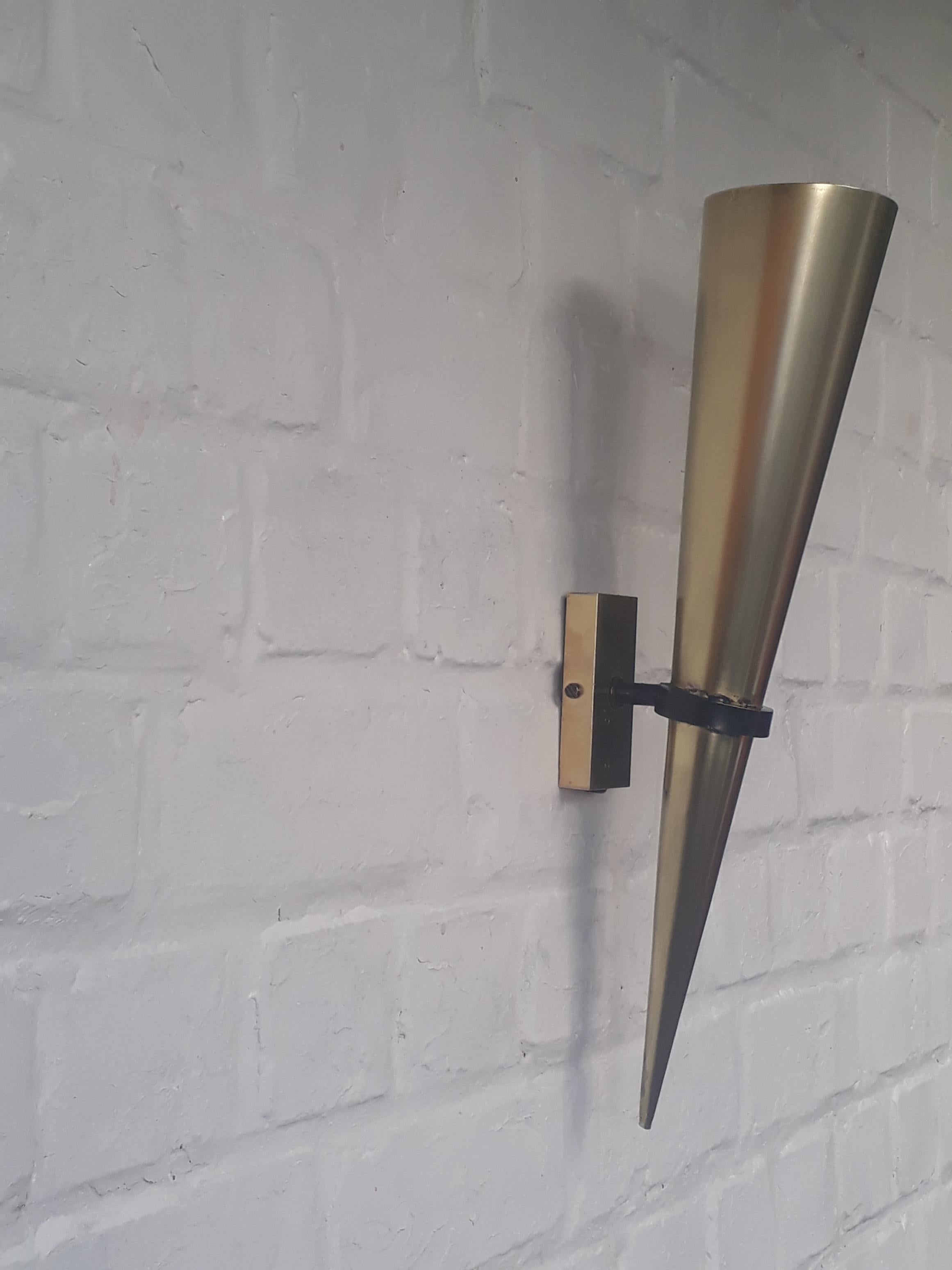 Minimalist European Full Brass Cone Shaped Wall Sconce For Sale 1