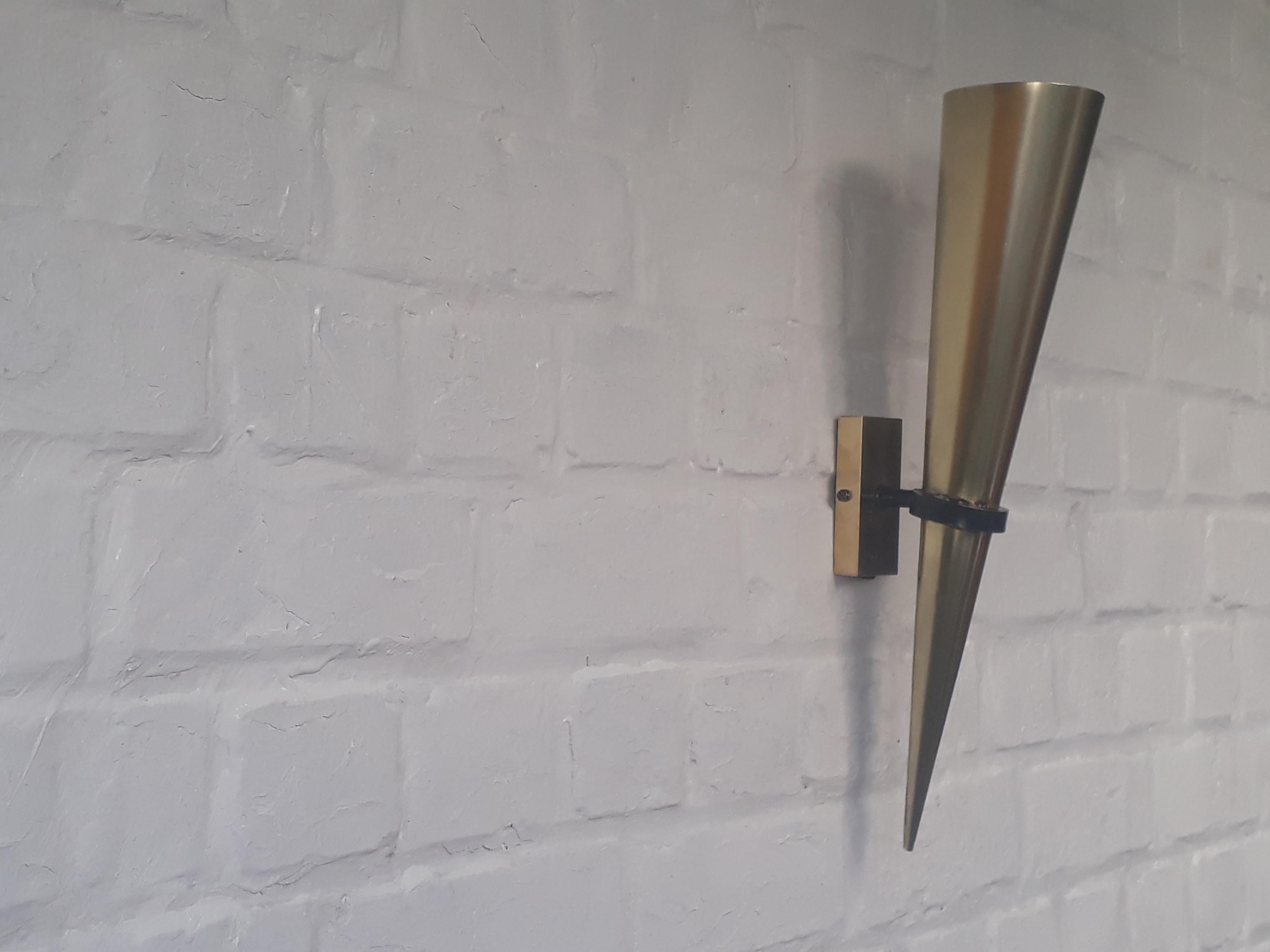 Minimalist European Full Brass Cone Shaped Wall Sconce For Sale 2