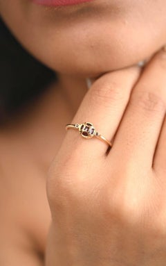 Everyday Minimalist Garnet Ring in 18k Solid Yellow Gold For Her