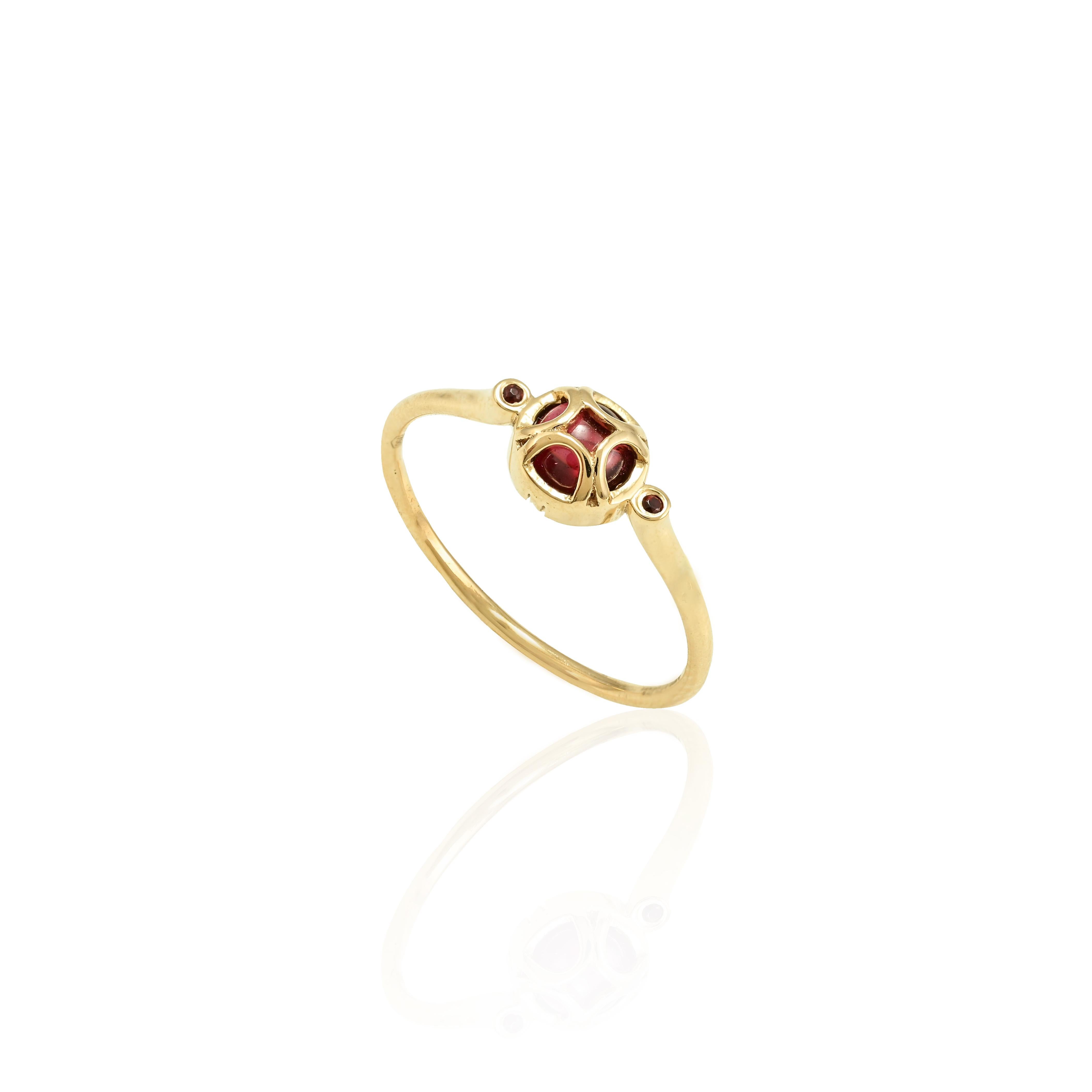 For Sale:  Everyday Minimalist Garnet Ring in 18k Solid Yellow Gold For Her 3