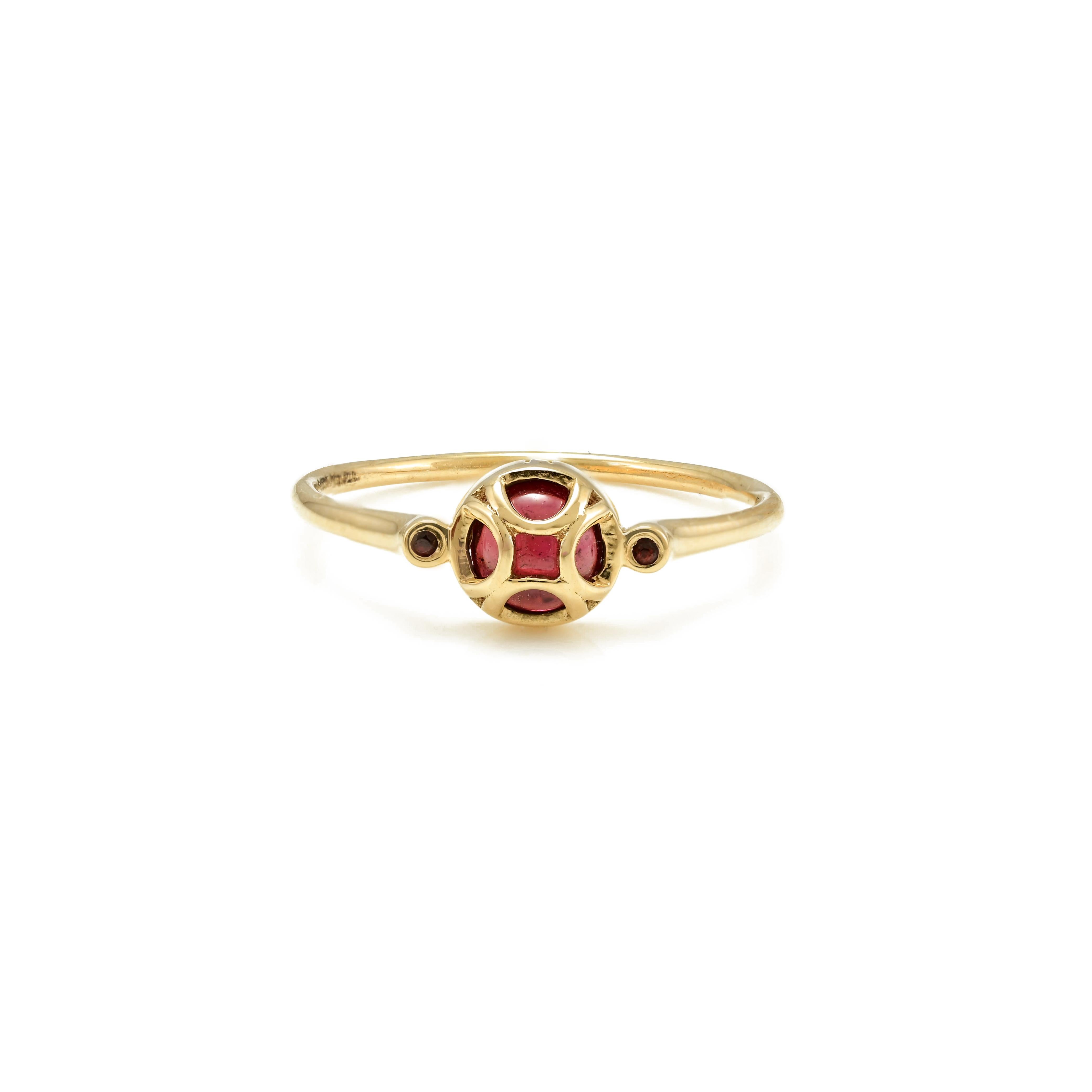 For Sale:  Everyday Minimalist Garnet Ring in 18k Solid Yellow Gold For Her 9