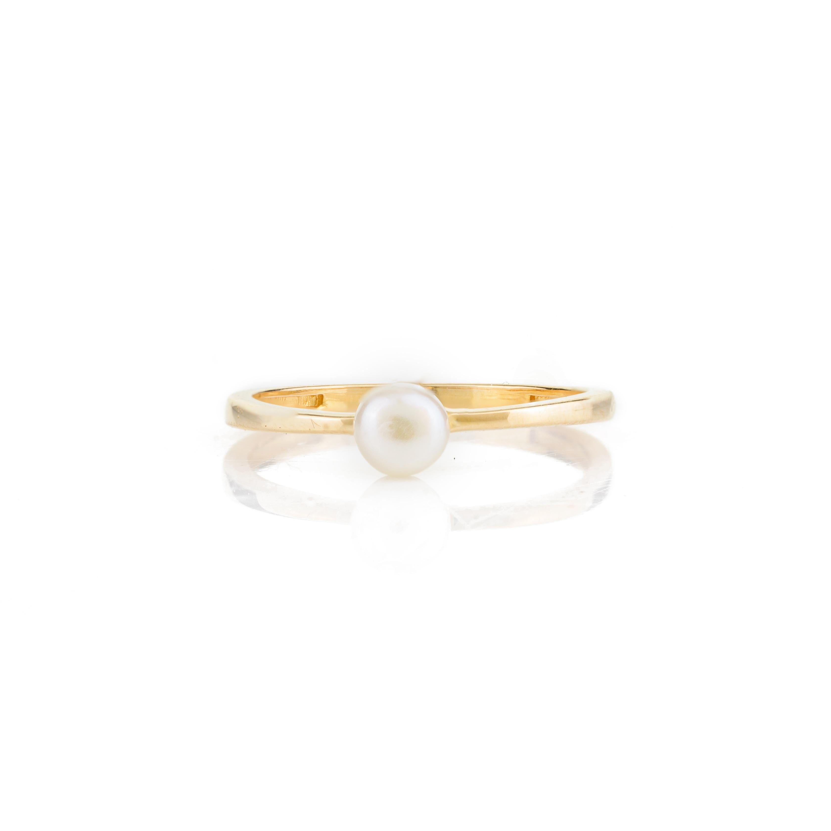 For Sale:  Minimalist Fine Pearl Solitaire 18k Solid Yellow Gold Ring for Her 2