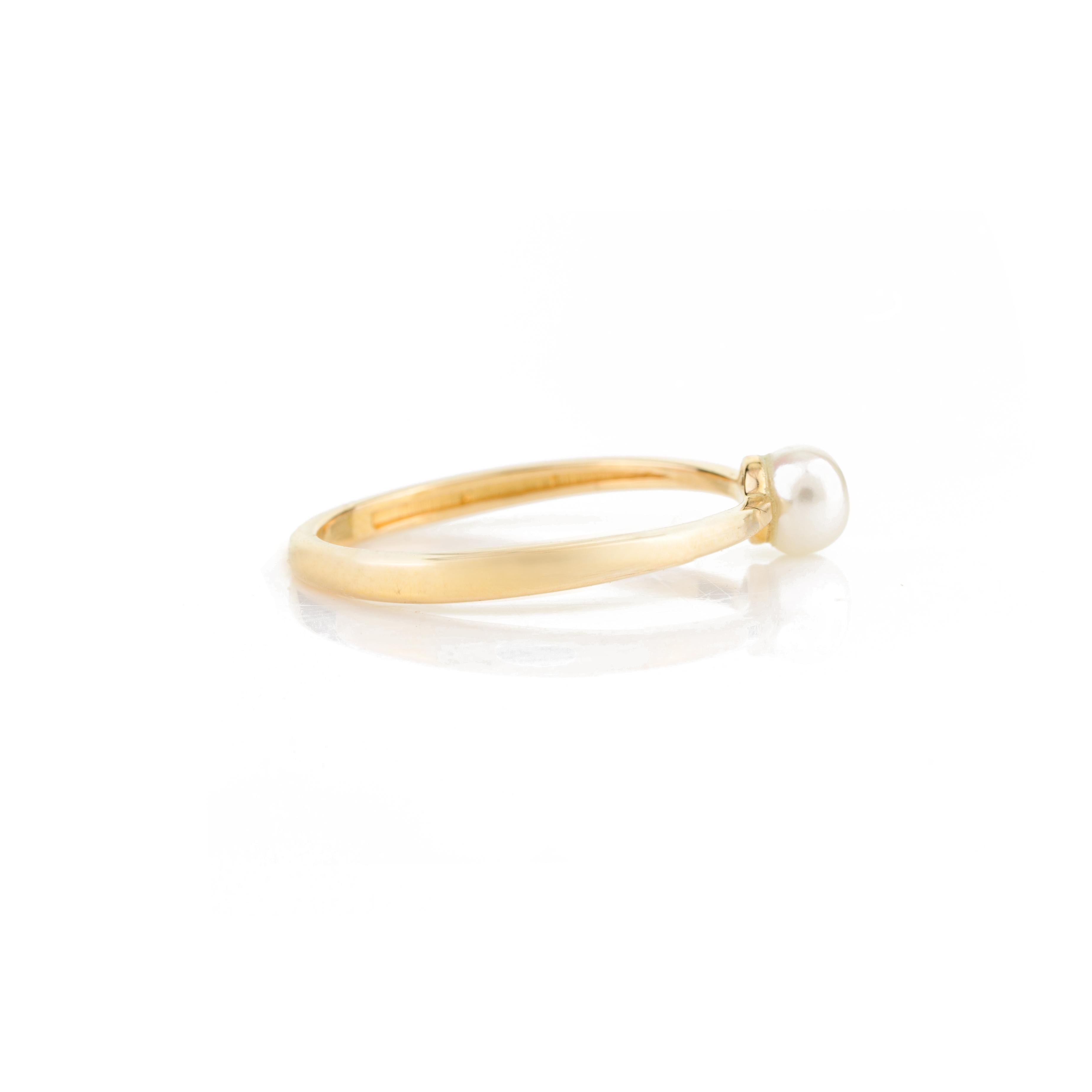 For Sale:  Minimalist Fine Pearl Solitaire 18k Solid Yellow Gold Ring for Her 4