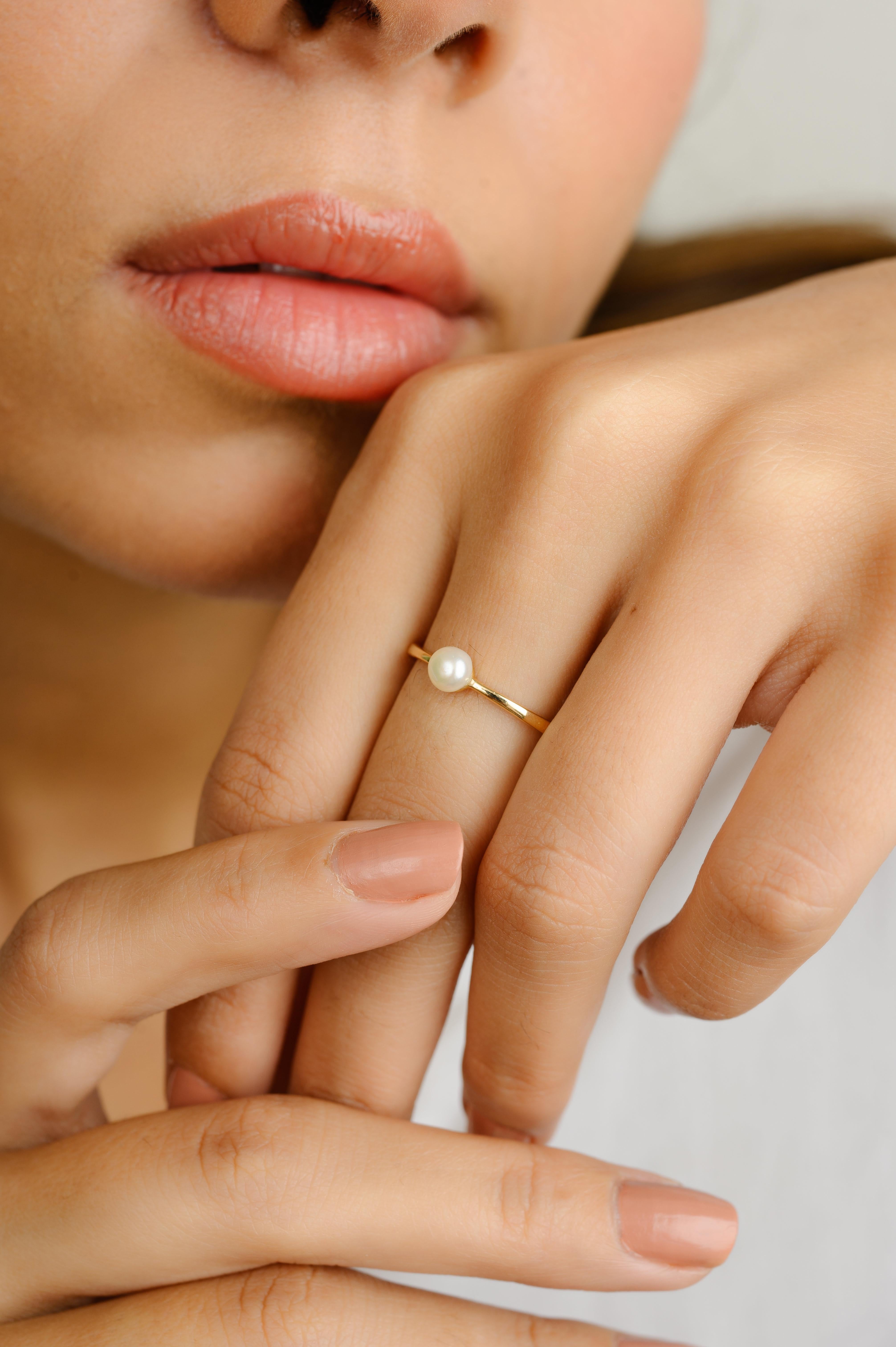 For Sale:  Minimalist Fine Pearl Solitaire 18k Solid Yellow Gold Ring for Her 5