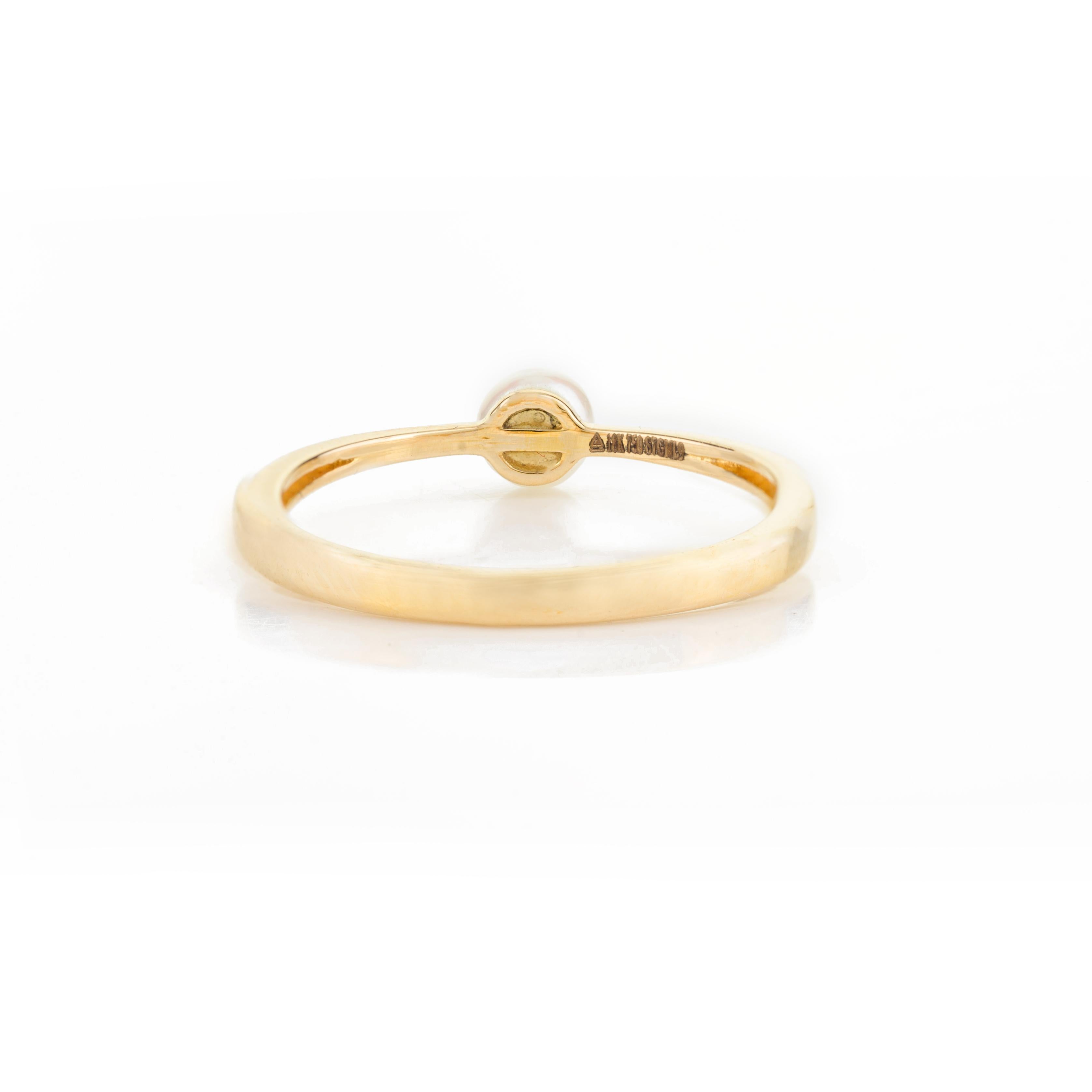 For Sale:  Minimalist Fine Pearl Solitaire 18k Solid Yellow Gold Ring for Her 6