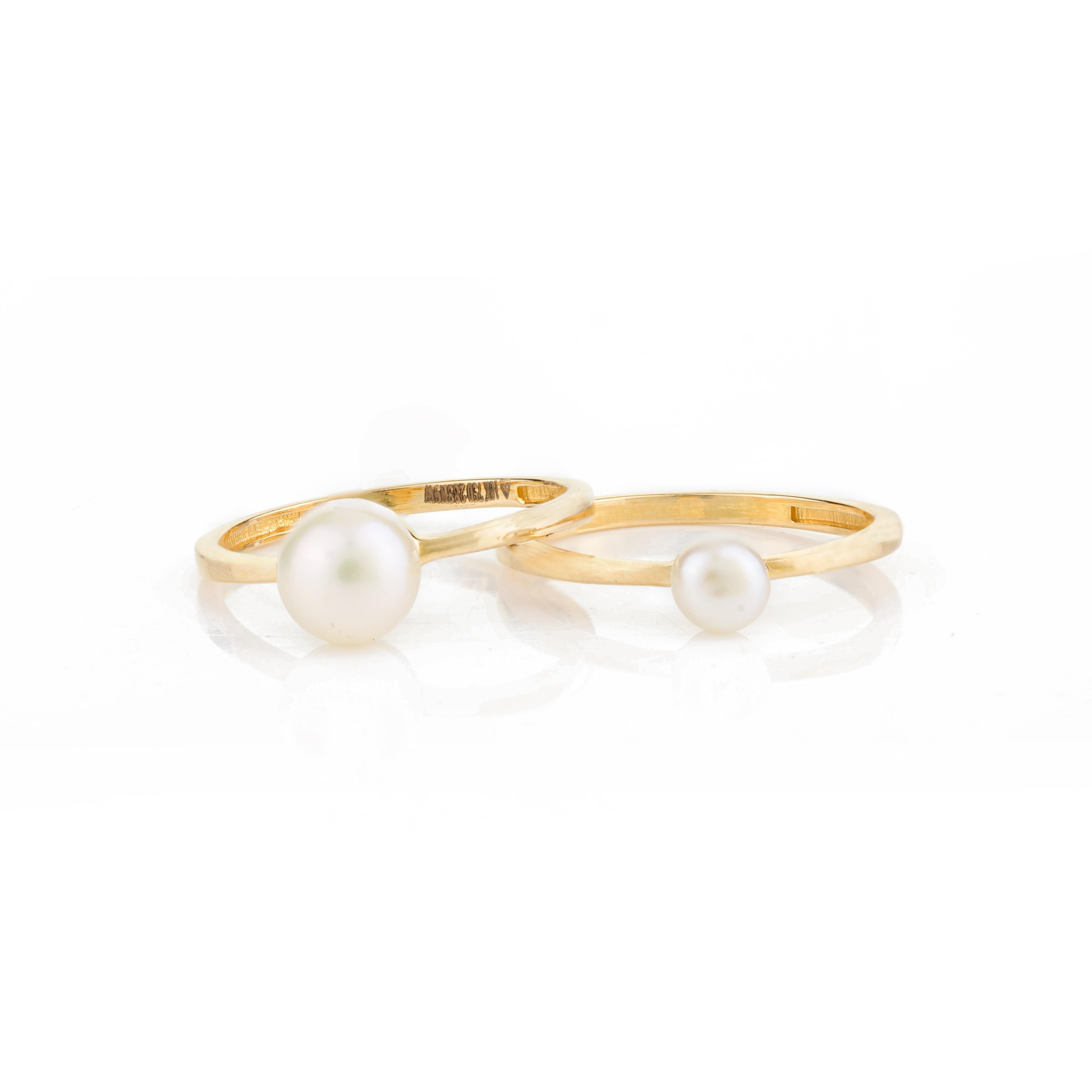 For Sale:  Minimalist Fine Pearl Solitaire 18k Solid Yellow Gold Ring for Her 8