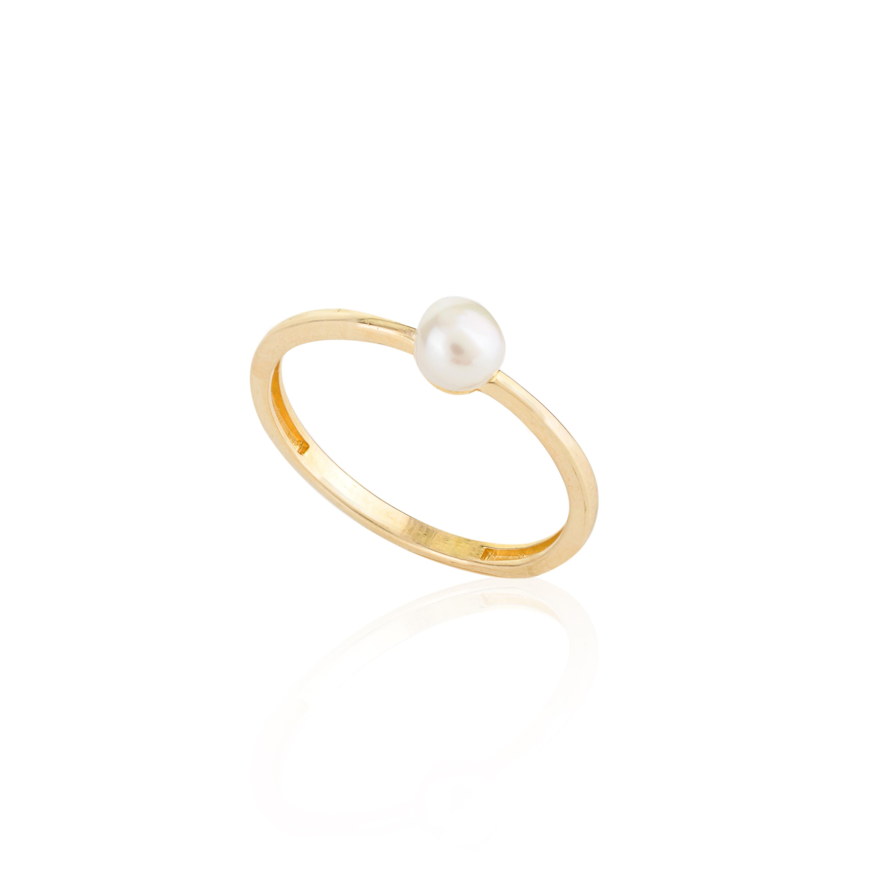 For Sale:  Minimalist Fine Pearl Solitaire 18k Solid Yellow Gold Ring for Her 9