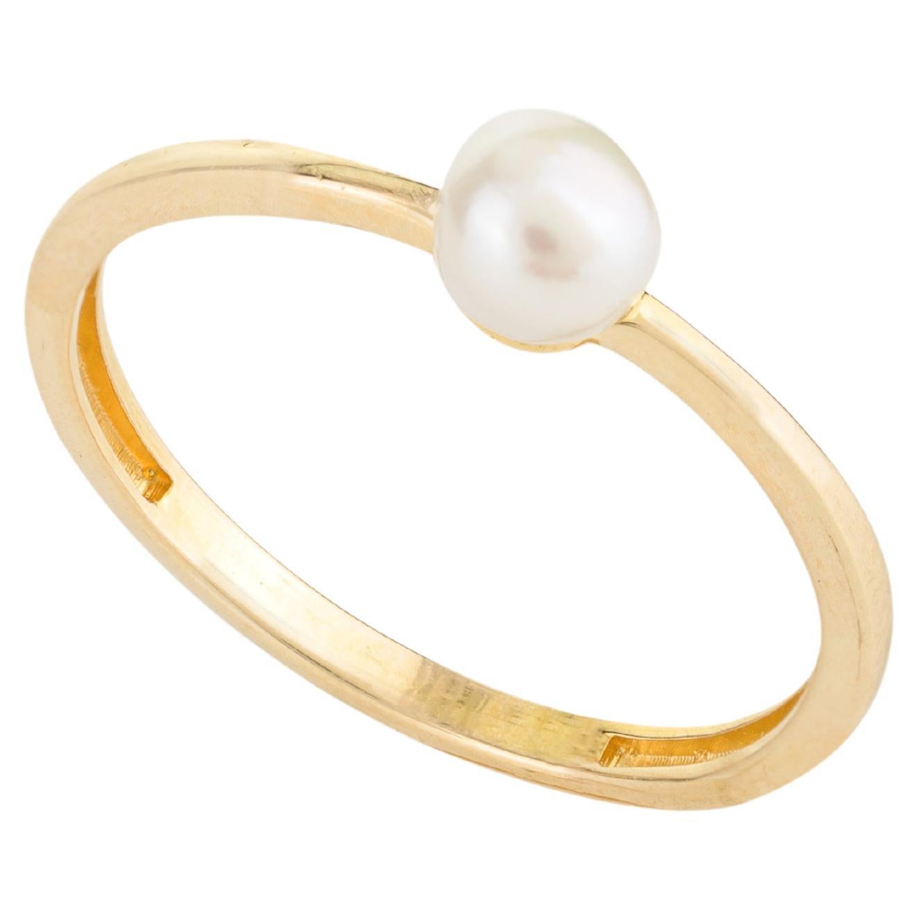For Sale:  Minimalist Fine Pearl Solitaire 18k Solid Yellow Gold Ring for Her