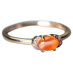 Minimalist Fire Opal & Diamond Engagement Wedding Ring 14k Yellow Gold