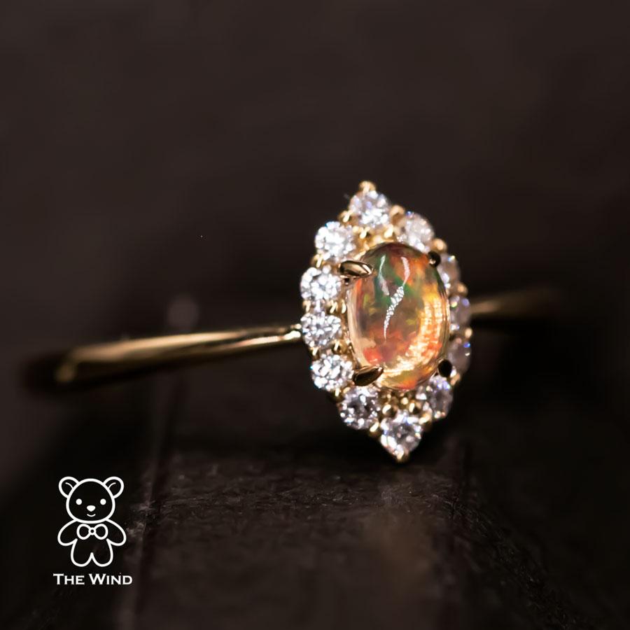 Women's Minimalist Fire Opal Marquise Shaped Halo Diamond Engagement Ring For Sale