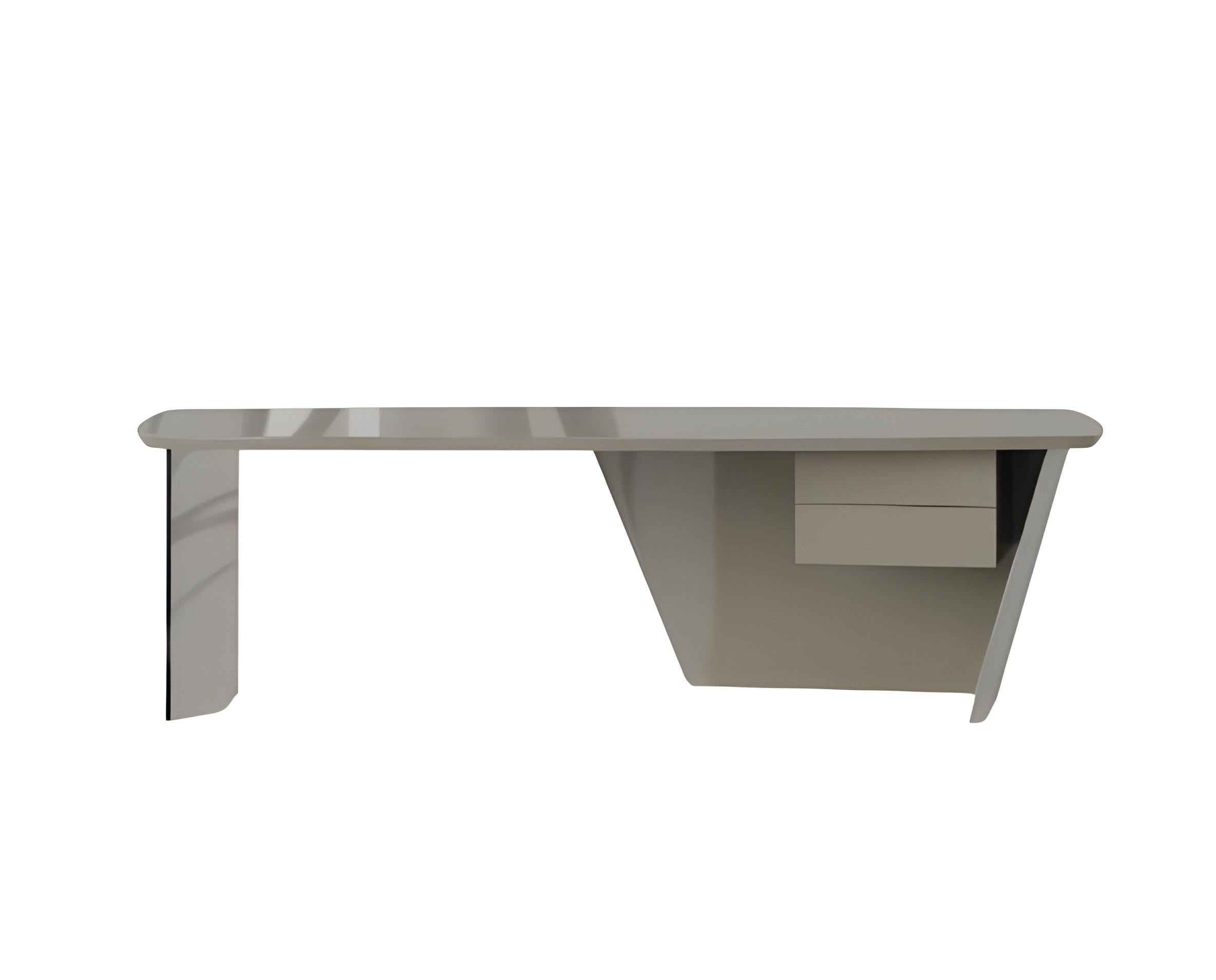 Minimalist Floating Lacquer Desk with Integrated Glass Panel-Mondo Design Studio For Sale 3