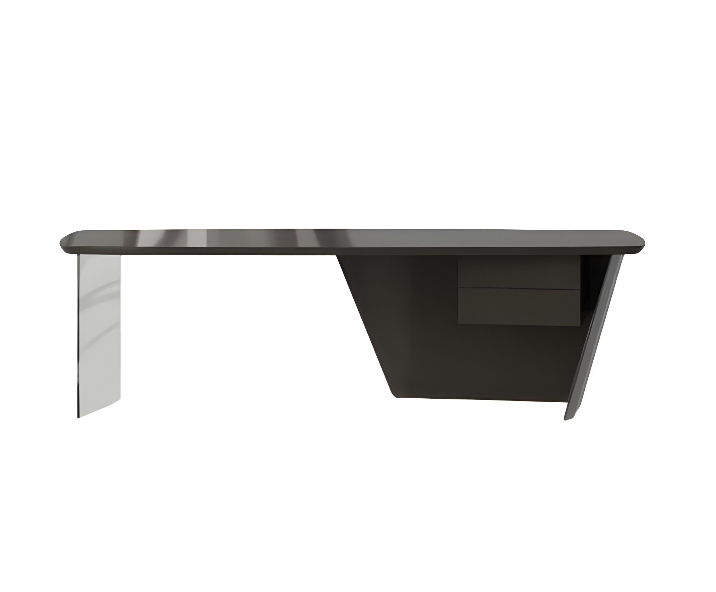 Minimalist Floating Lacquer Desk with Integrated Glass Panel-Mondo Design Studio For Sale 7