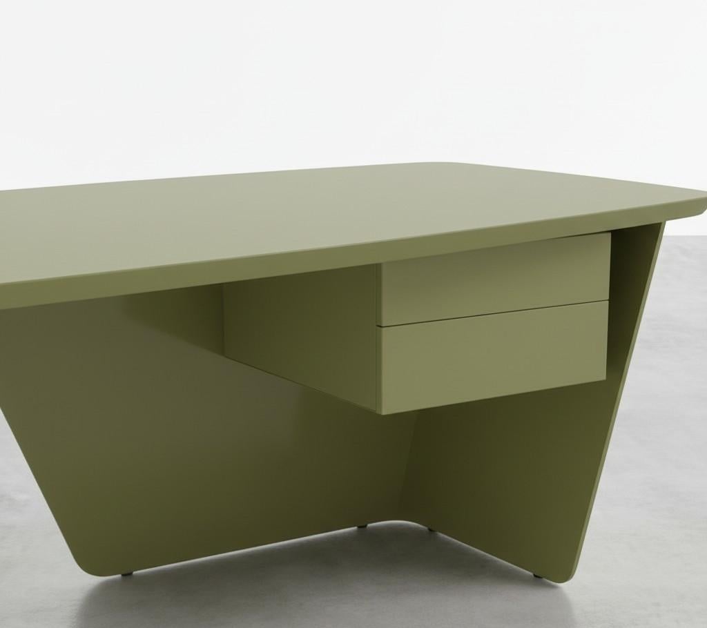 Modern Minimalist Floating Lacquer Desk with Integrated Glass Panel-Mondo Design Studio For Sale