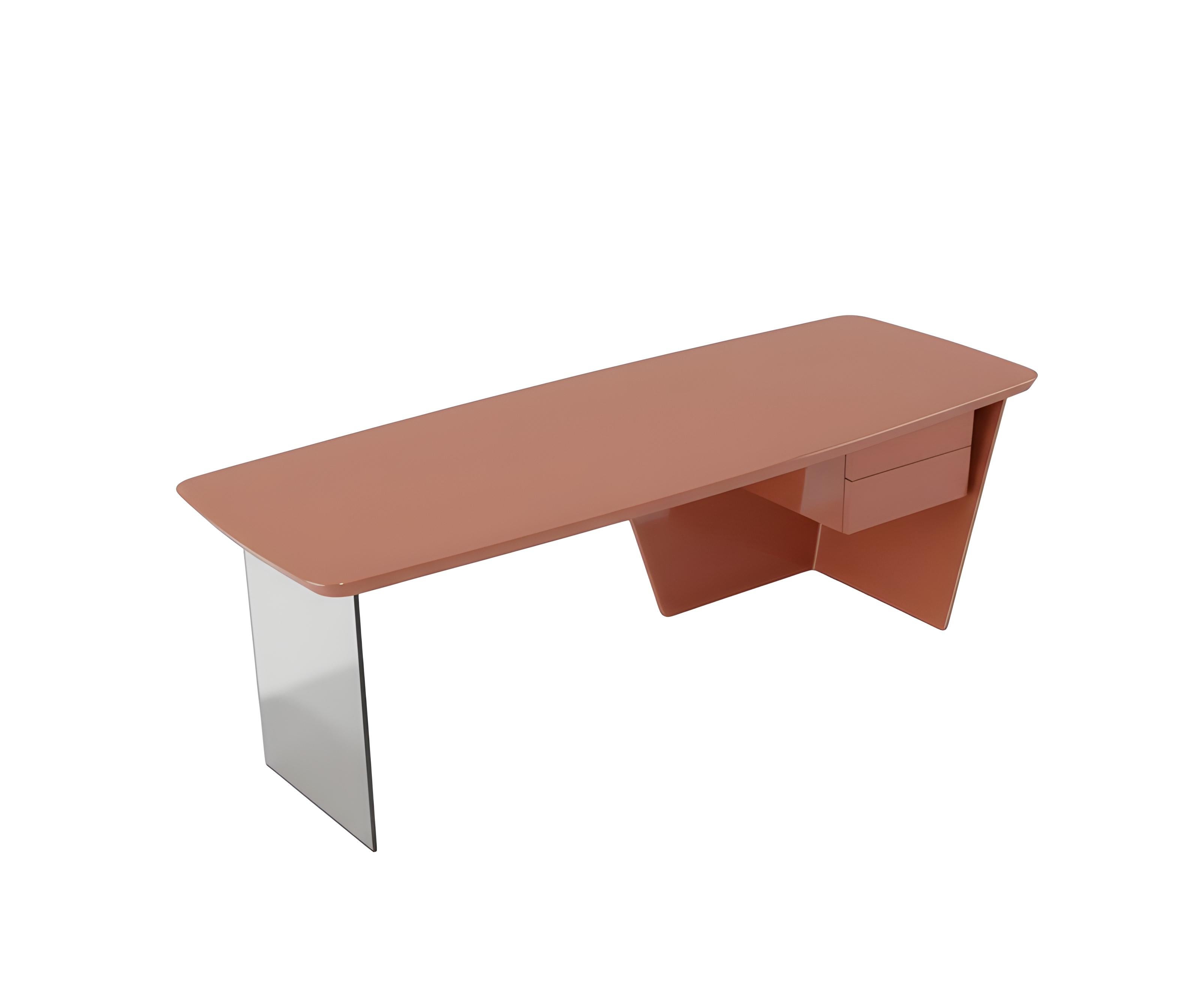 Minimalist Floating Lacquer Desk with Integrated Glass Panel-Mondo Design Studio For Sale 1