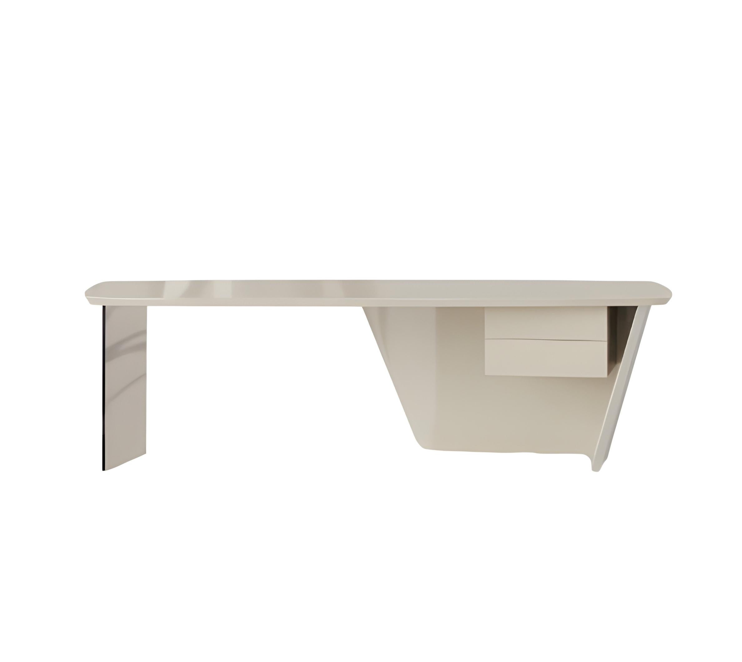 Minimalist Floating Lacquer Desk with Integrated Glass Panel-Mondo Design Studio For Sale 2