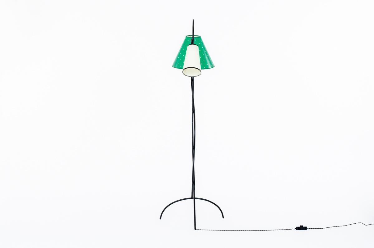 French Minimalist floor lamp in black metal, 1950s For Sale