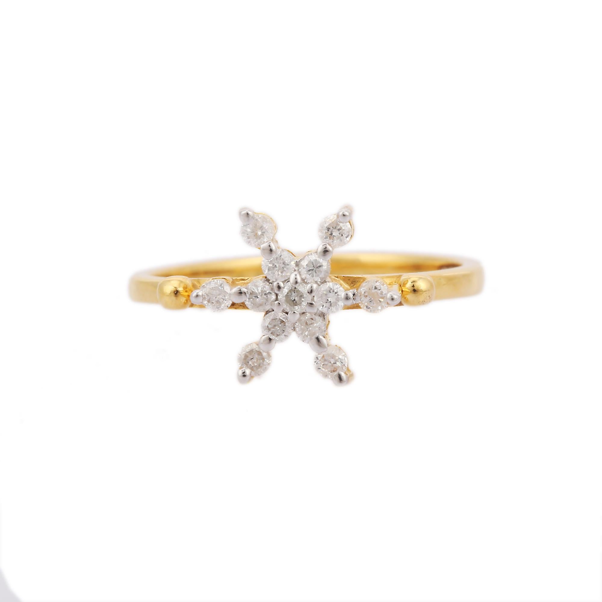 For Sale:  Snowflake Diamond Ring in 18K Solid Yellow Gold for Her  2