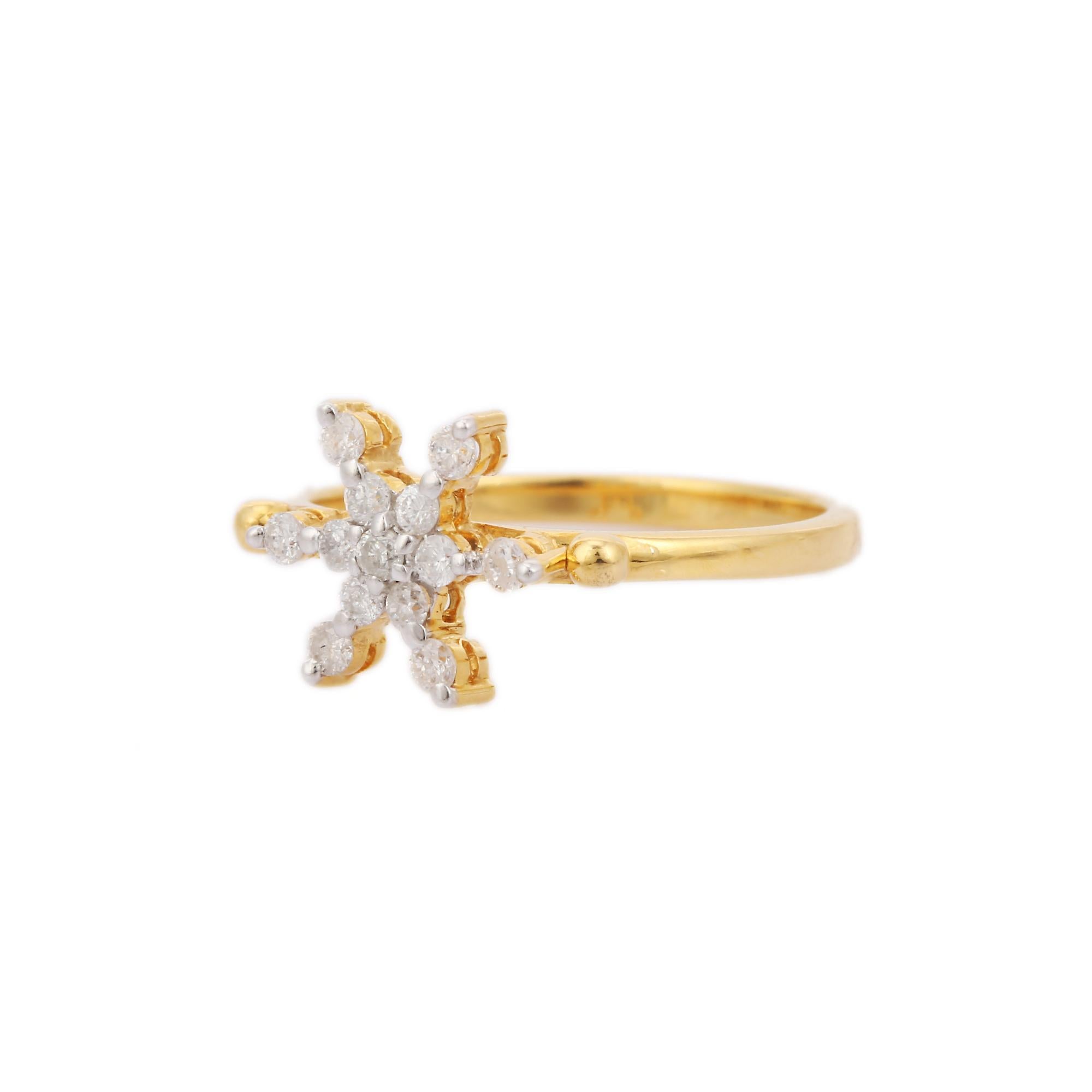 En vente :  Bague flocon de neige en or jaune massif 18 carats et diamants pour elle  3