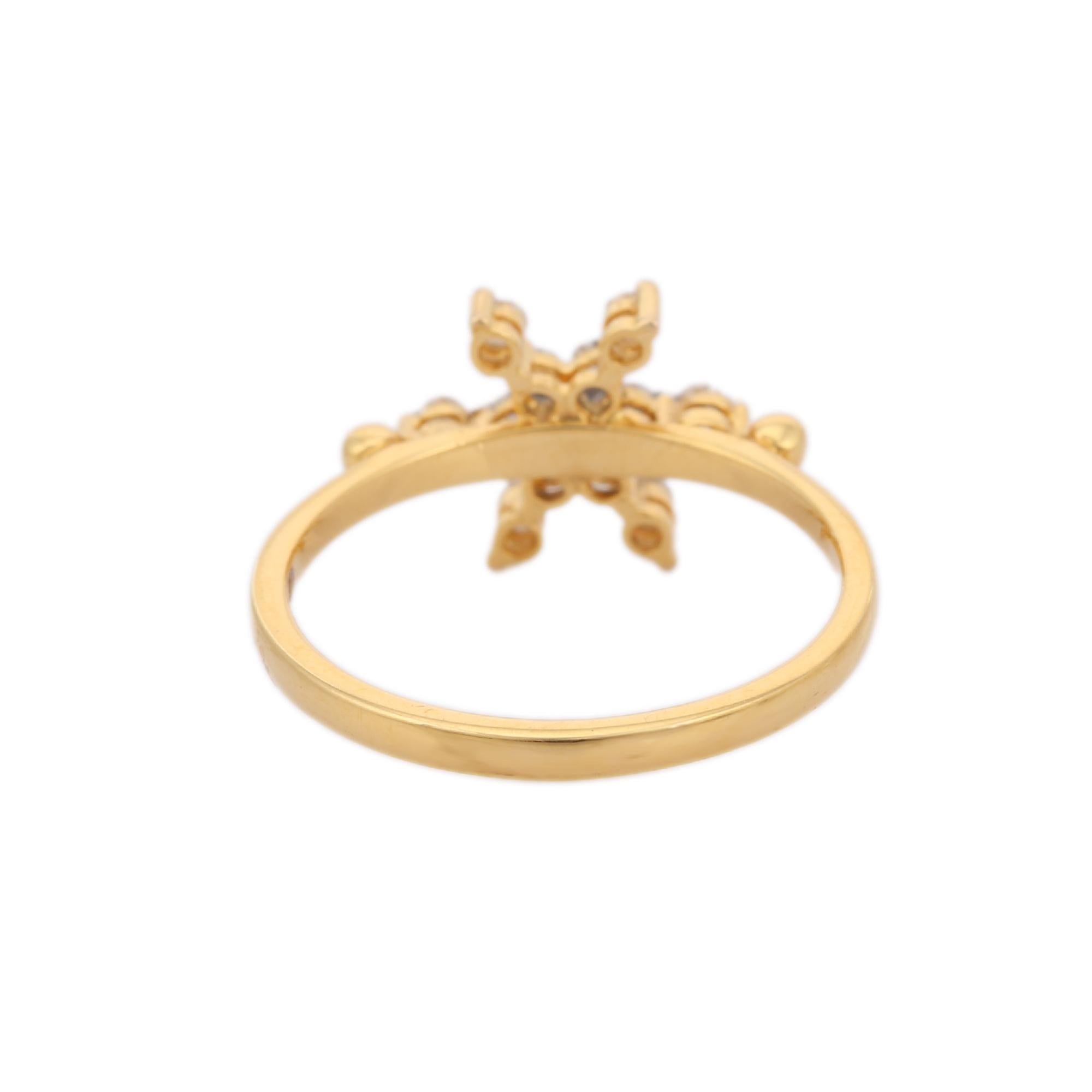 For Sale:  Snowflake Diamond Ring in 18K Solid Yellow Gold for Her  4