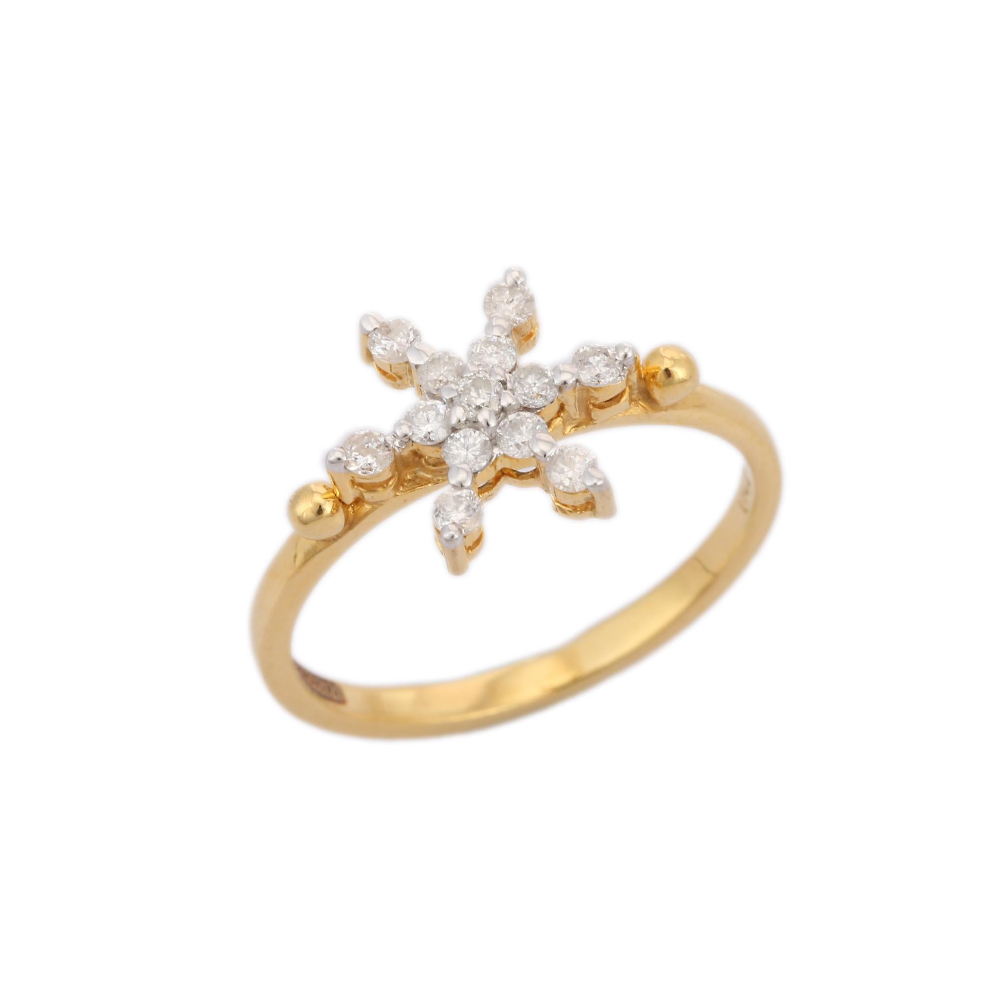 En vente :  Bague flocon de neige en or jaune massif 18 carats et diamants pour elle  5