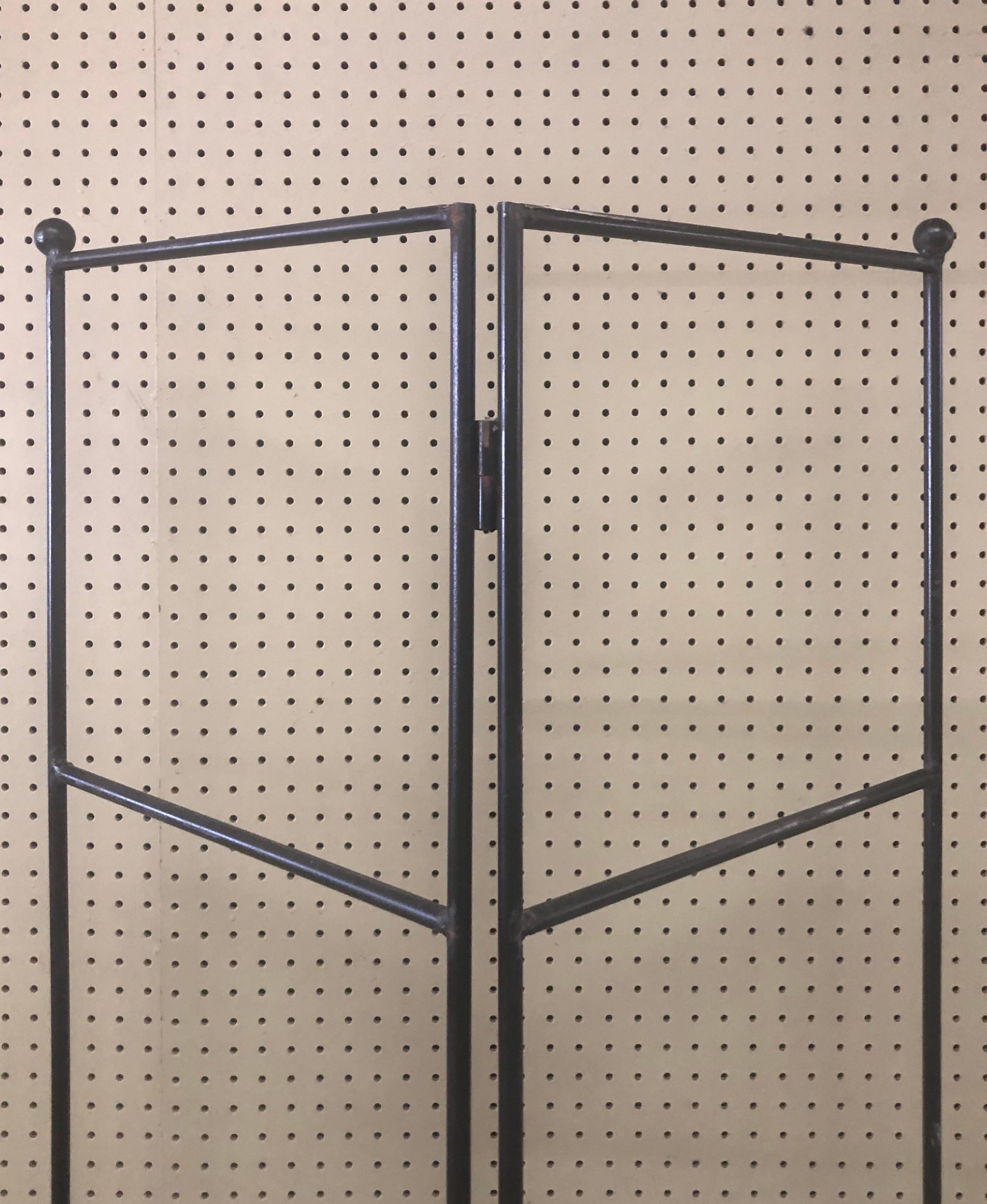 Minimalist Four-Panel Wrought Iron Room Divider / Screen In Good Condition For Sale In San Diego, CA